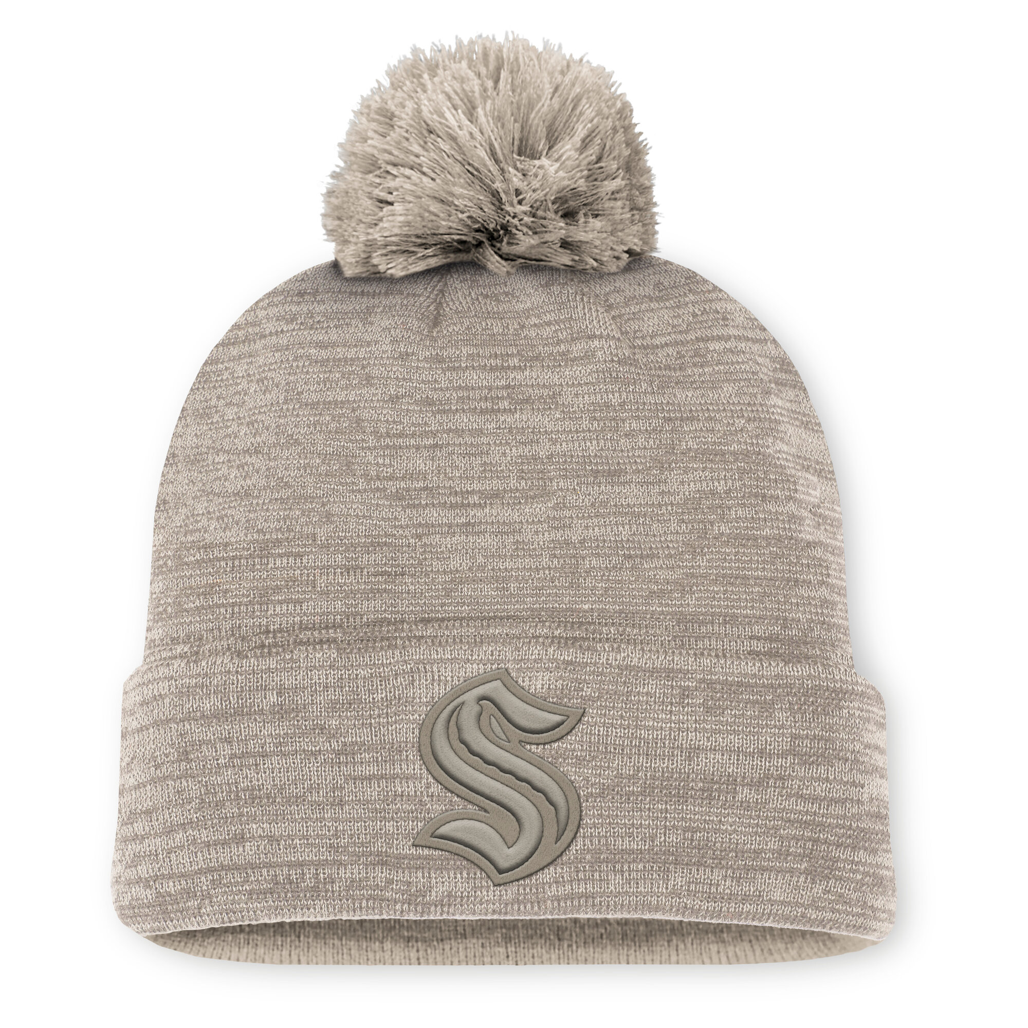 Men's Fanatics Tan Seattle Kraken Authentic Pro Road Cuffed Knit Hat with Pom