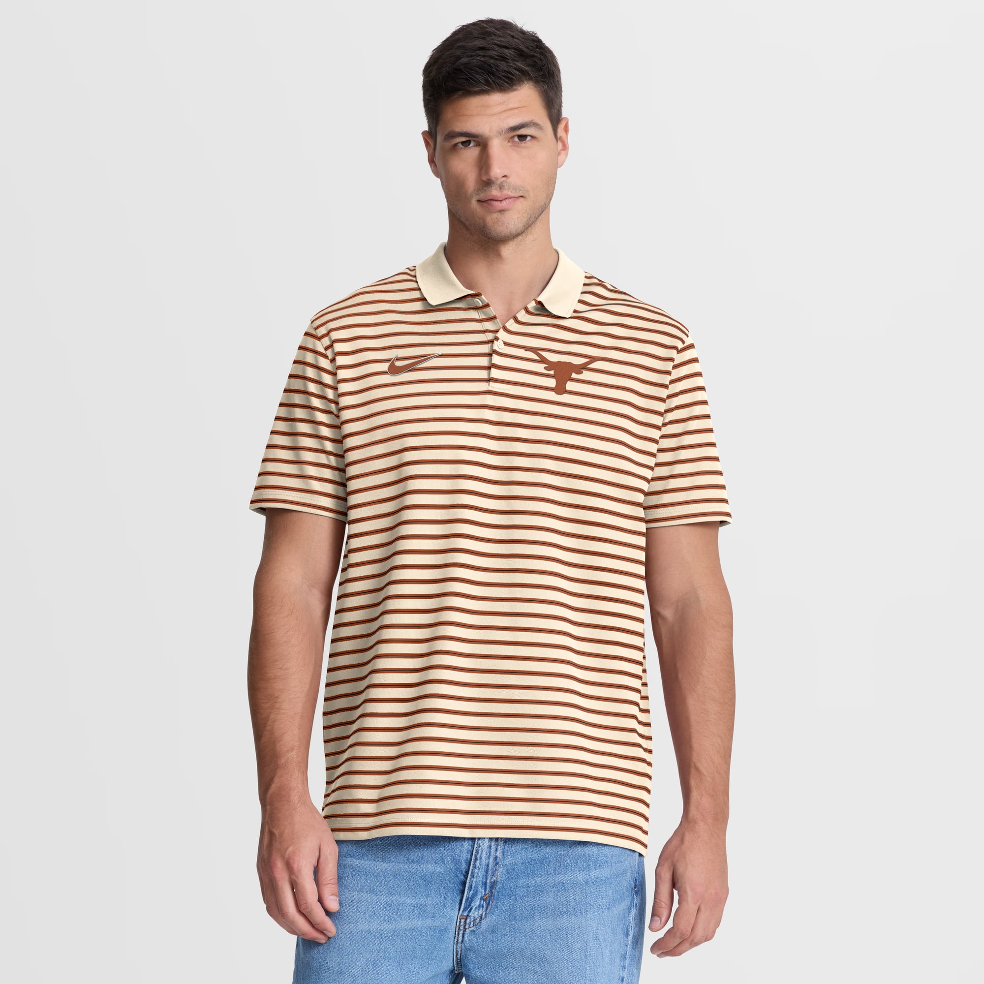 Men's Nike Tan Texas Longhorns Primary Logo Striped Dri-FIT Polo