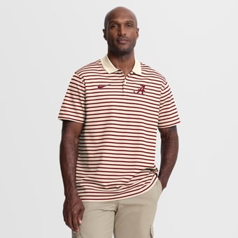 Men's Nike Cream Alabama Crimson Tide Primary Logo Striped Dri-FIT Polo