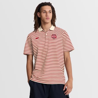 Men's Nike Cream Ohio State Buckeyes Primary Logo Striped Dri-FIT Polo