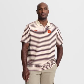 Men's Nike Cream Clemson Tigers Primary Logo Striped Dri-FIT Polo