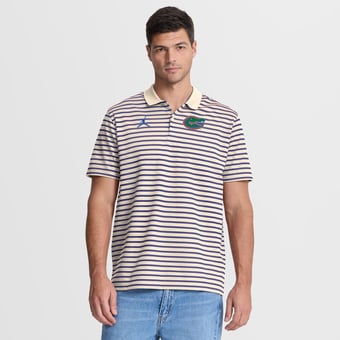 Men's Jordan Brand Tan/Royal Florida Gators Primary Logo Striped Dri-FIT Polo