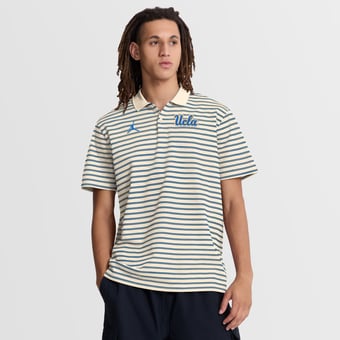Men's Jordan Brand Tan/Blue UCLA Bruins Primary Logo Striped Dri-FIT Polo