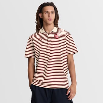Men's Jordan Brand Tan/Crimson Oklahoma Sooners Primary Logo Striped Dri-FIT Polo