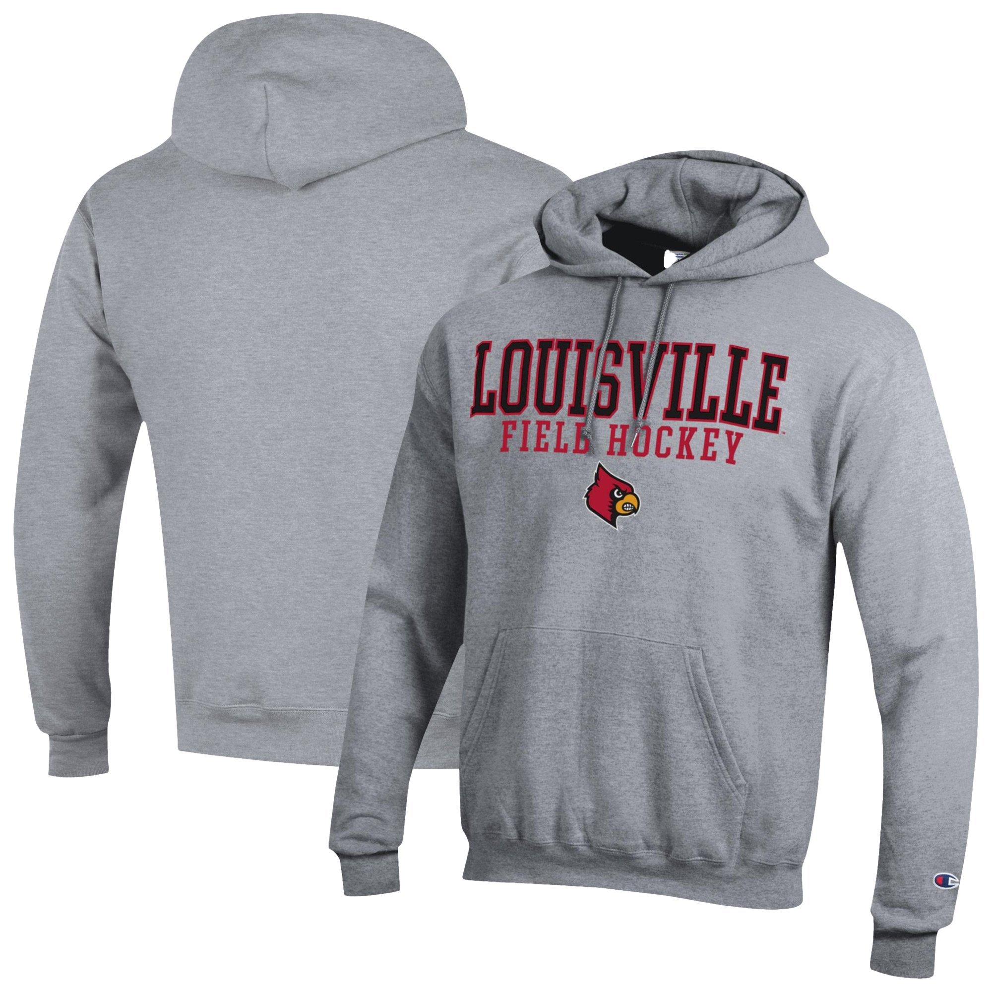 Men's Champion  Gray Louisville Cardinals Stack Field Hockey Powerblend Pullover Hoodie