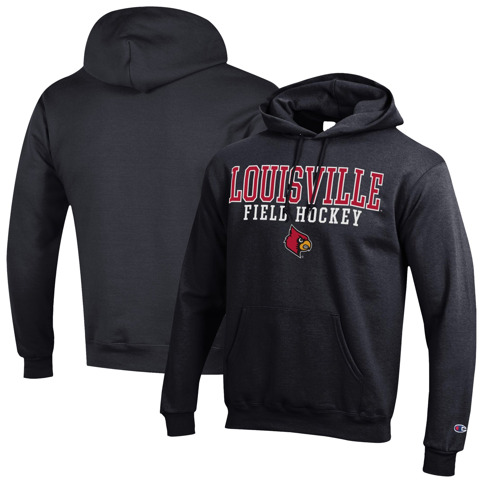Men's Champion  Black Louisville Cardinals Stack Field Hockey Powerblend Pullover Hoodie