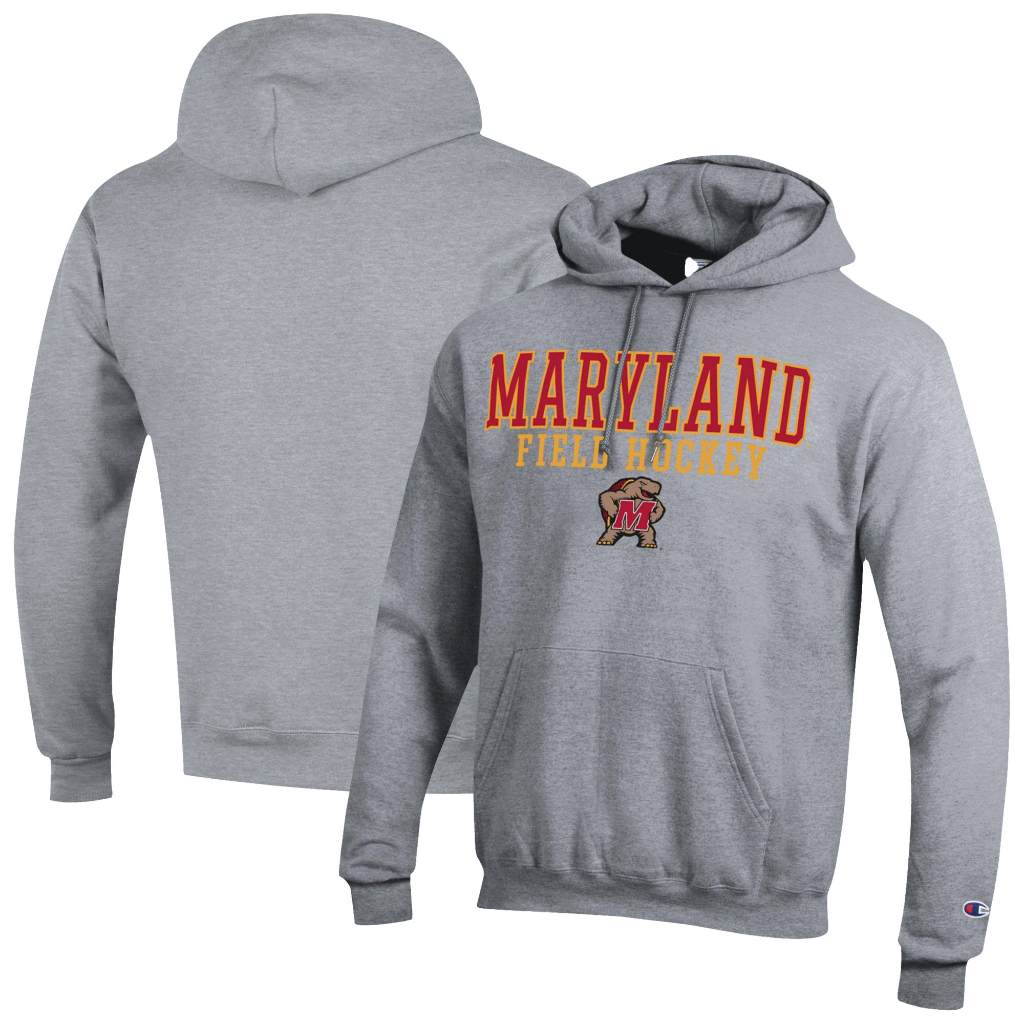 Men's Champion  Gray Maryland Terrapins Stack Field Hockey Powerblend Pullover Hoodie