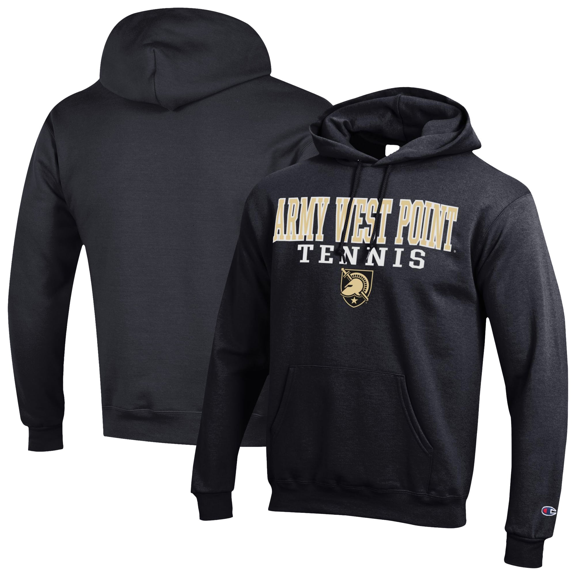 Men's Champion Black Army Black Knights Tennis Stacked Powerblend Pullover Hoodie