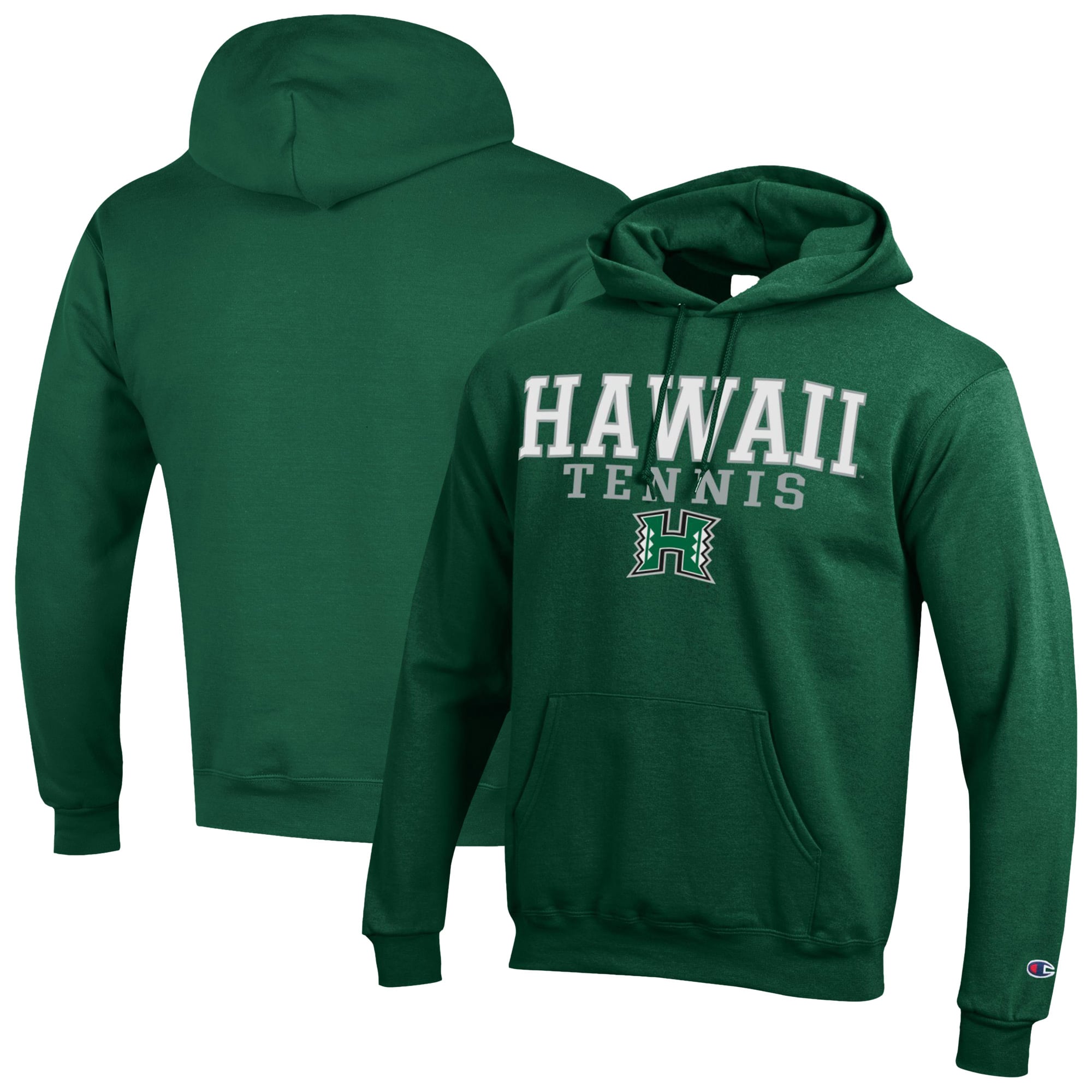 Men's Champion Green Hawaii Rainbow Warriors Tennis Stacked Powerblend Pullover Hoodie