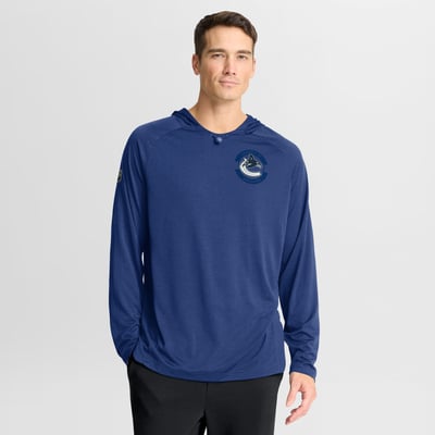 Men's Fanatics Heather Blue Vancouver Canucks Authentic Pro Rink Raglan Pullover Hoodie
