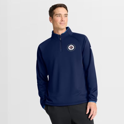 Men's Fanatics Navy Winnipeg Jets Authentic Pro Rink Raglan Quarter-Zip Pullover