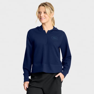 Women's Fanatics Navy Montreal Canadiens Authentic Pro Road Tri-Blend Quarter-Zip Hoodie