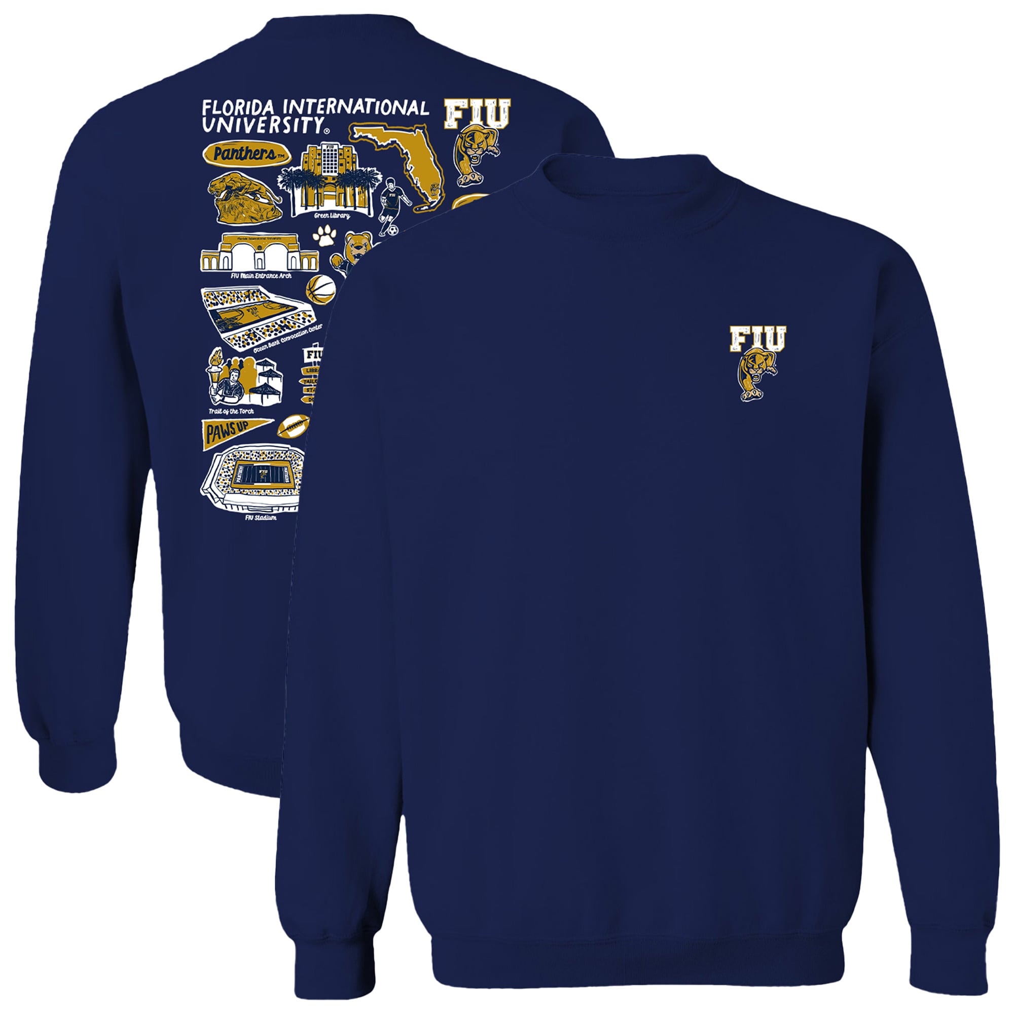 Women's Vive La Fete  Navy FIU Panthers Impressions Artwork Pullover Sweatshirt