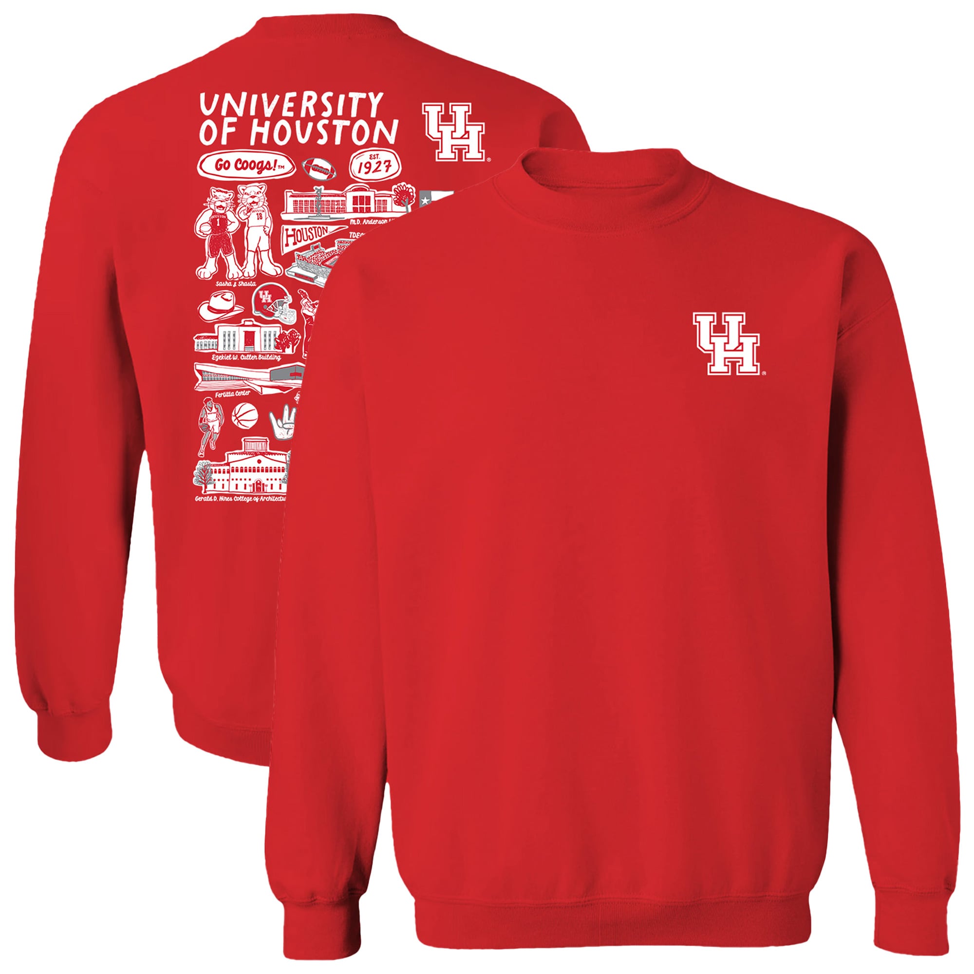 Women's Vive La Fete  Red Houston Cougars Impressions Artwork Pullover Sweatshirt