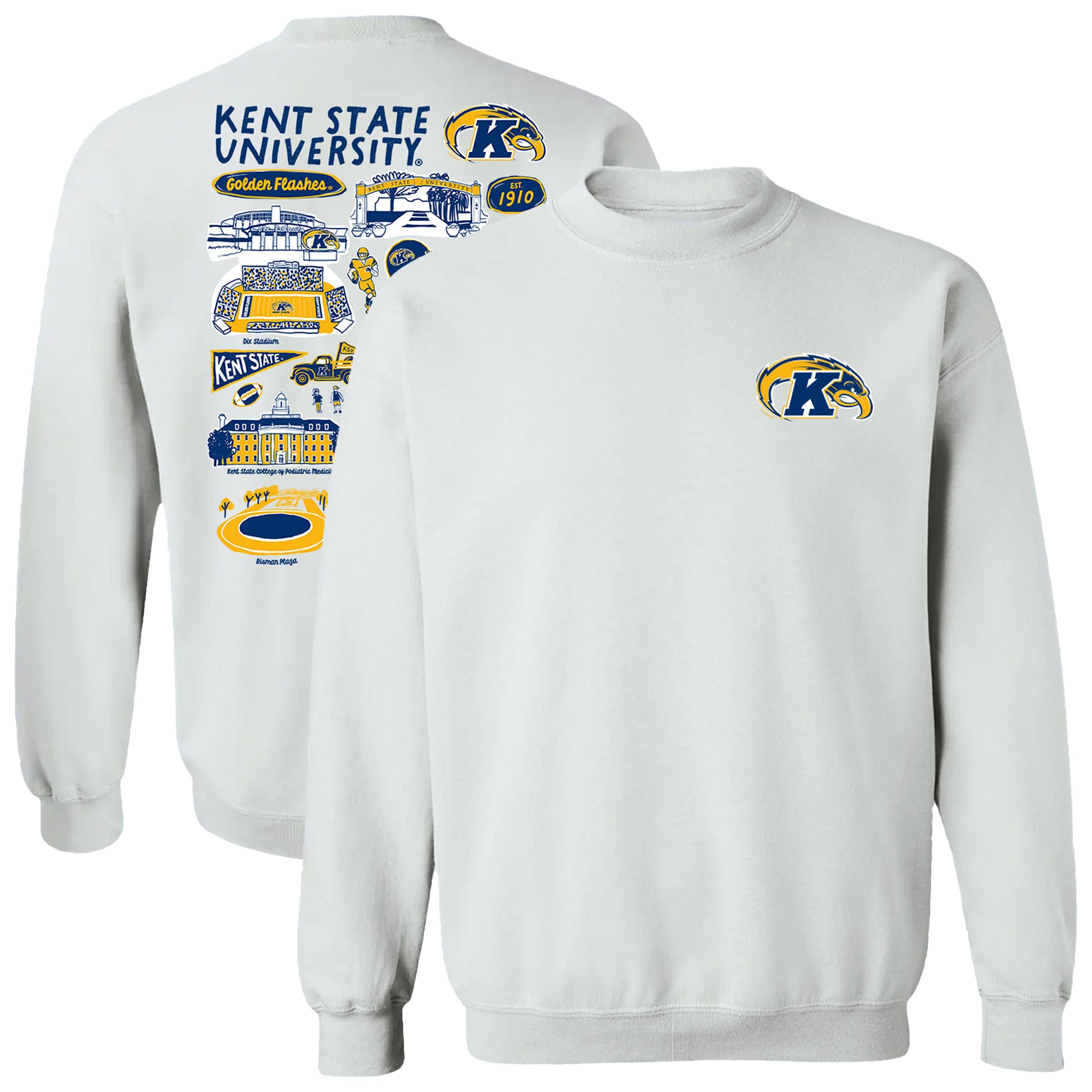 Women's Vive La Fete  White Kent State Golden Flashes Impressions Artwork Pullover Sweatshirt