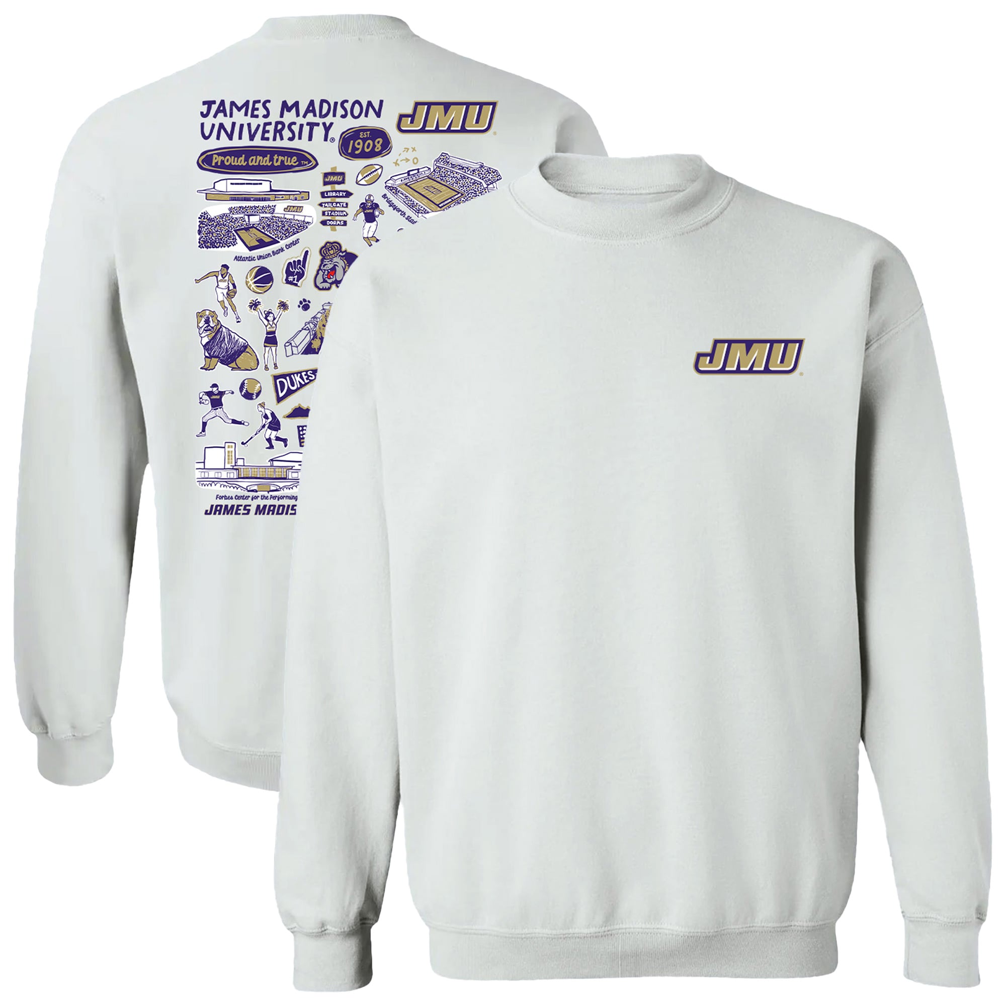Women's Vive La Fete  White James Madison Dukes Impressions Artwork Pullover Sweatshirt