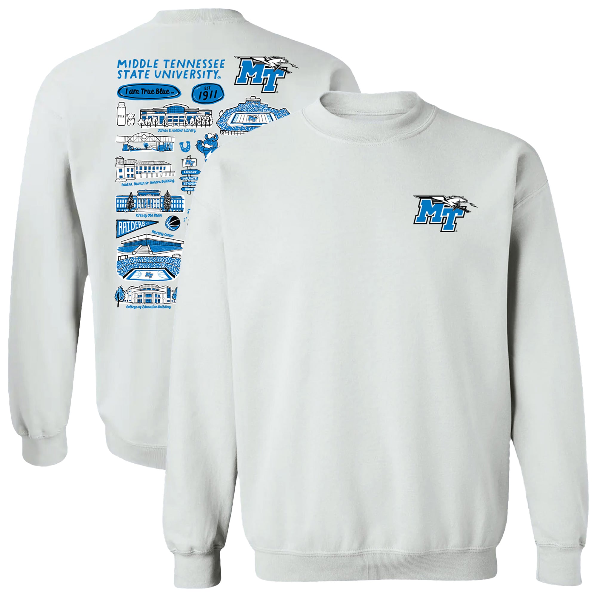 Women's Vive La Fete  White MTSU Blue Raiders Impressions Artwork Pullover Sweatshirt