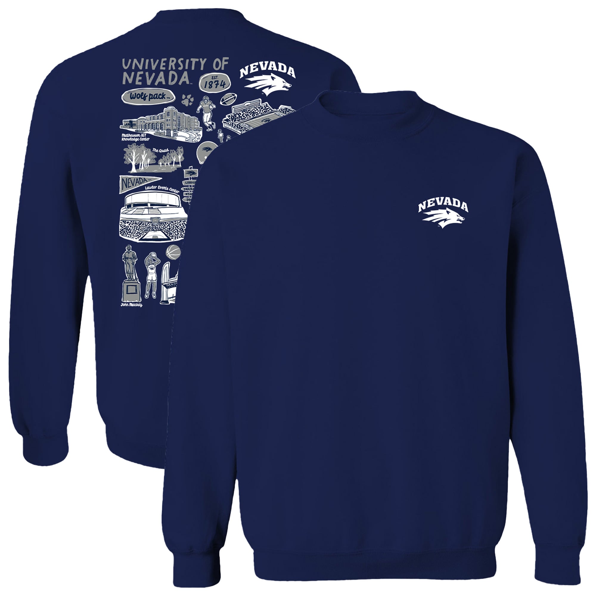 Women's Vive La Fete  Navy Nevada Wolf Pack Impressions Artwork Pullover Sweatshirt