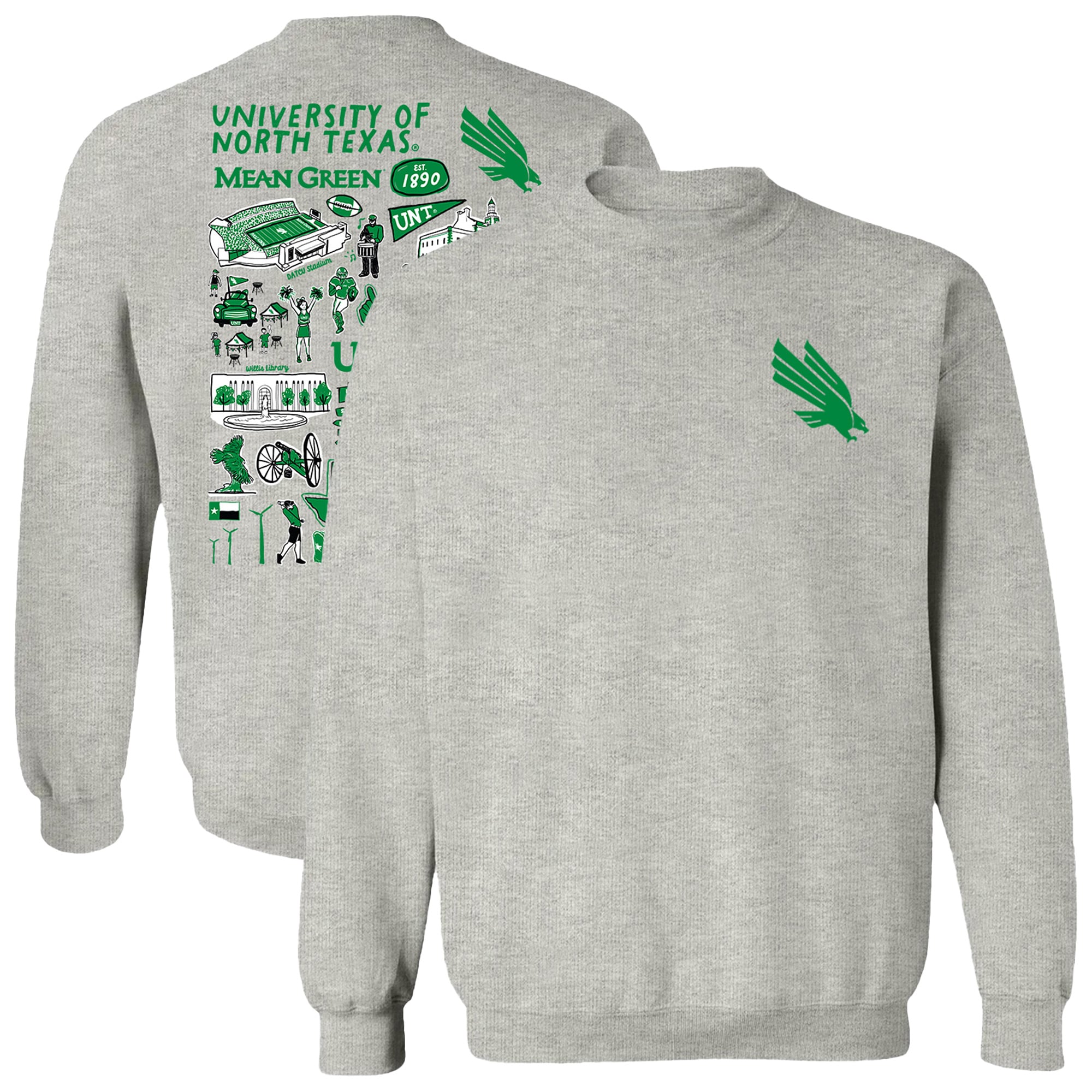 Women's Vive La Fete  Gray North Texas Mean Green Impressions Artwork Pullover Sweatshirt