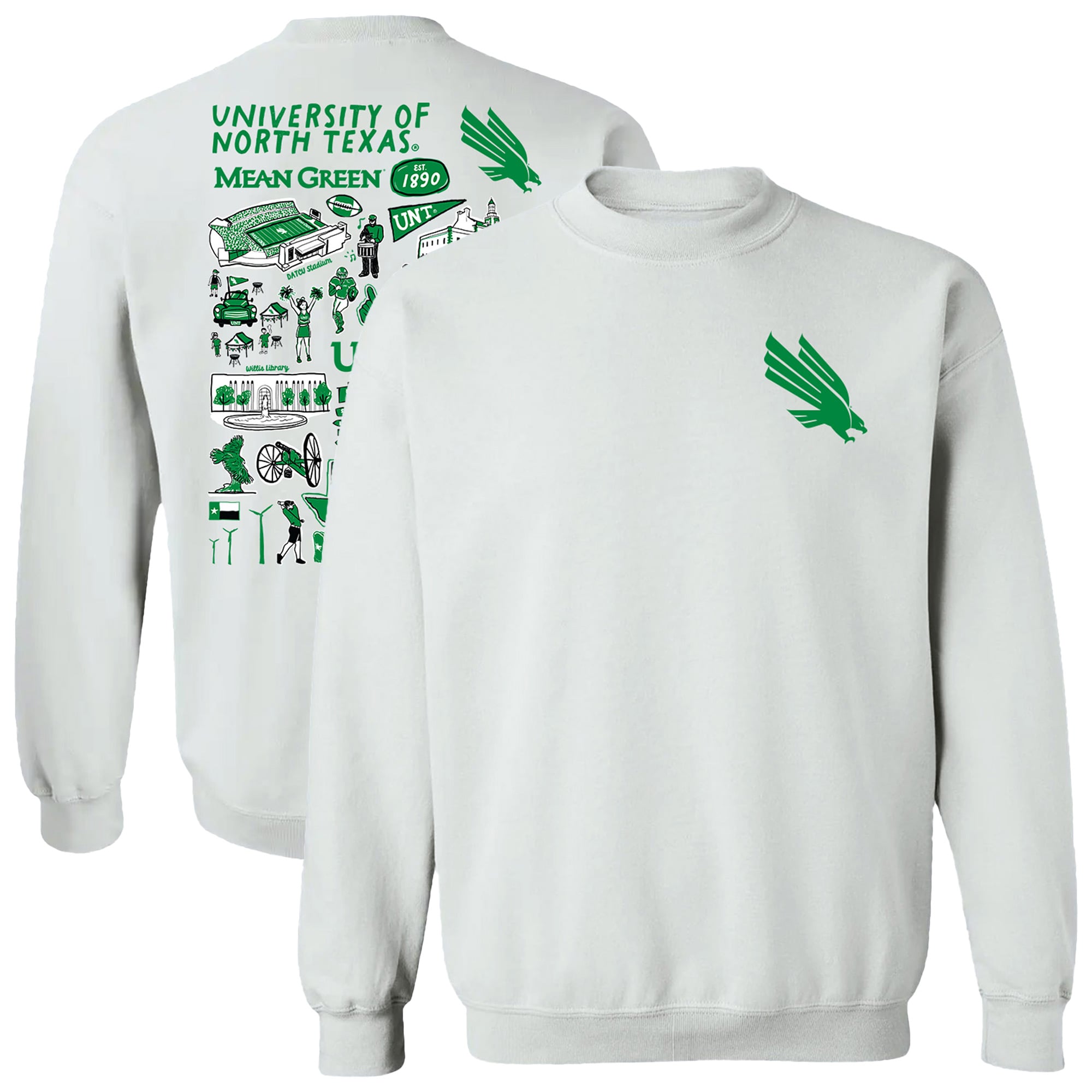 Women's Vive La Fete  White North Texas Mean Green Impressions Artwork Pullover Sweatshirt