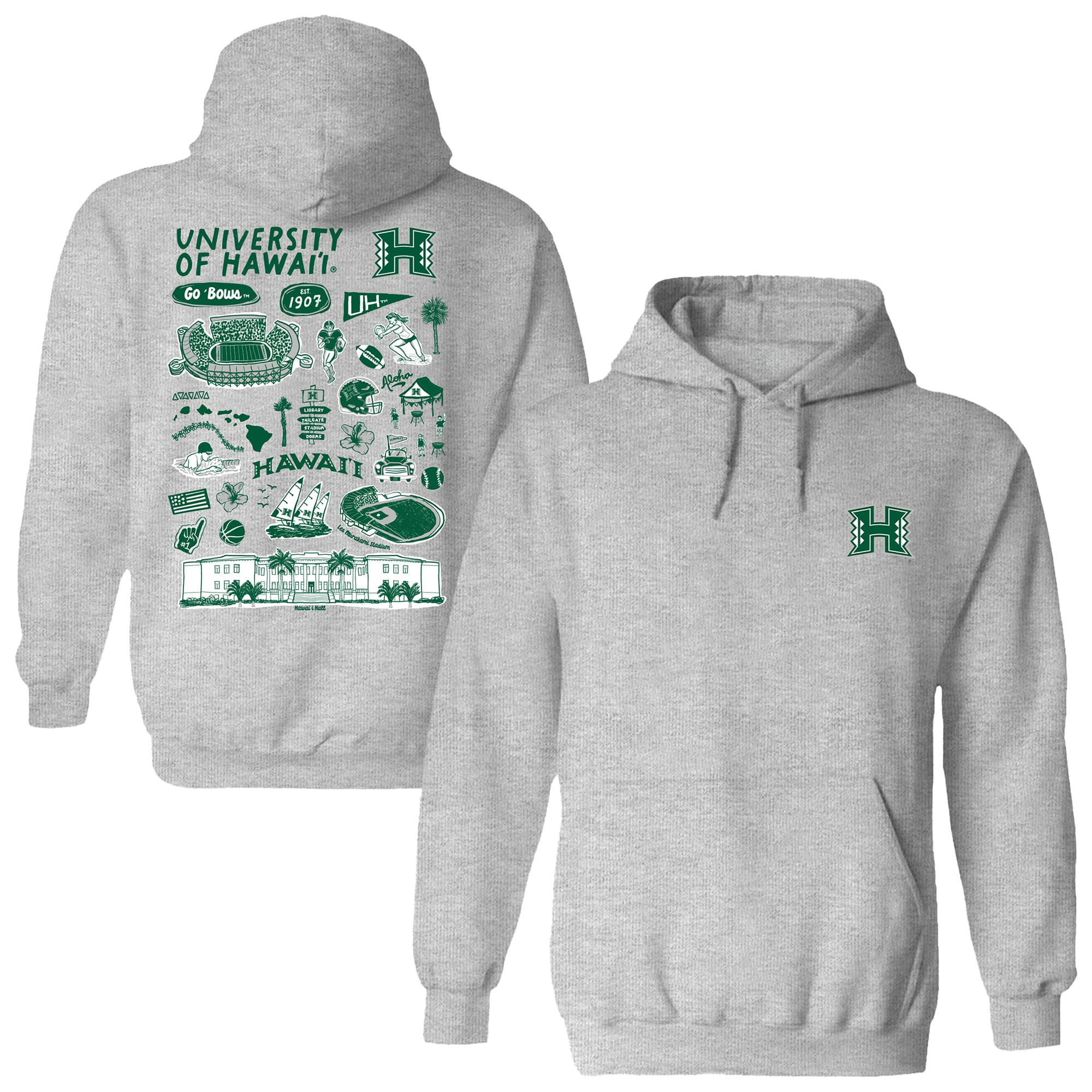 Women's Vive La Fete  Gray Hawaii Rainbow Warriors Impressions Artwork Pullover Hoodie