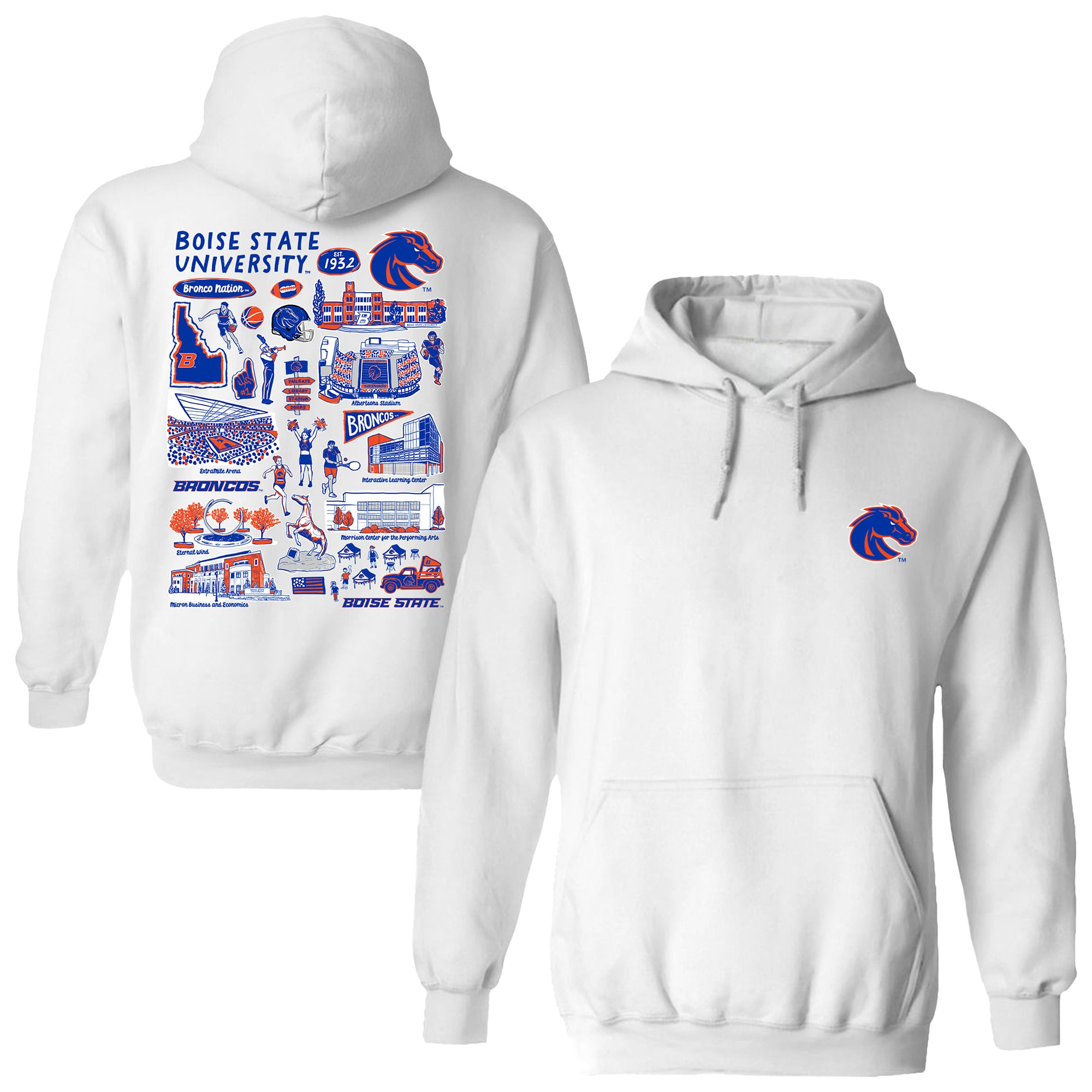 Women's Vive La Fete  White Boise State Broncos Impressions Artwork Pullover Hoodie