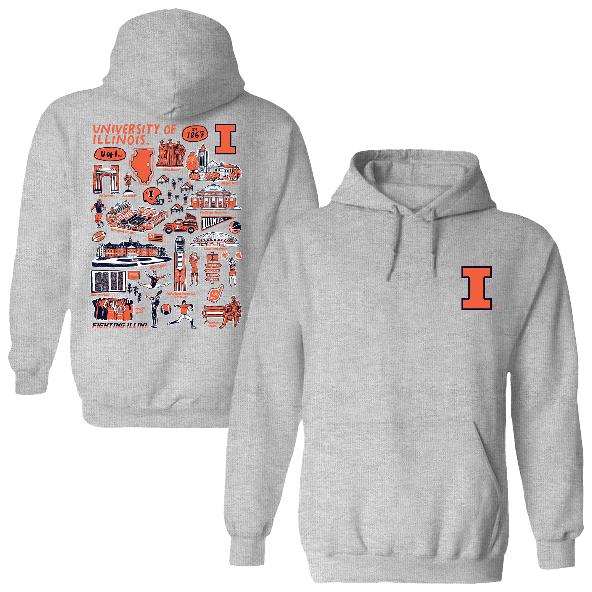Women's Vive La Fete  Gray Illinois Fighting Illini Impressions Artwork Pullover Hoodie