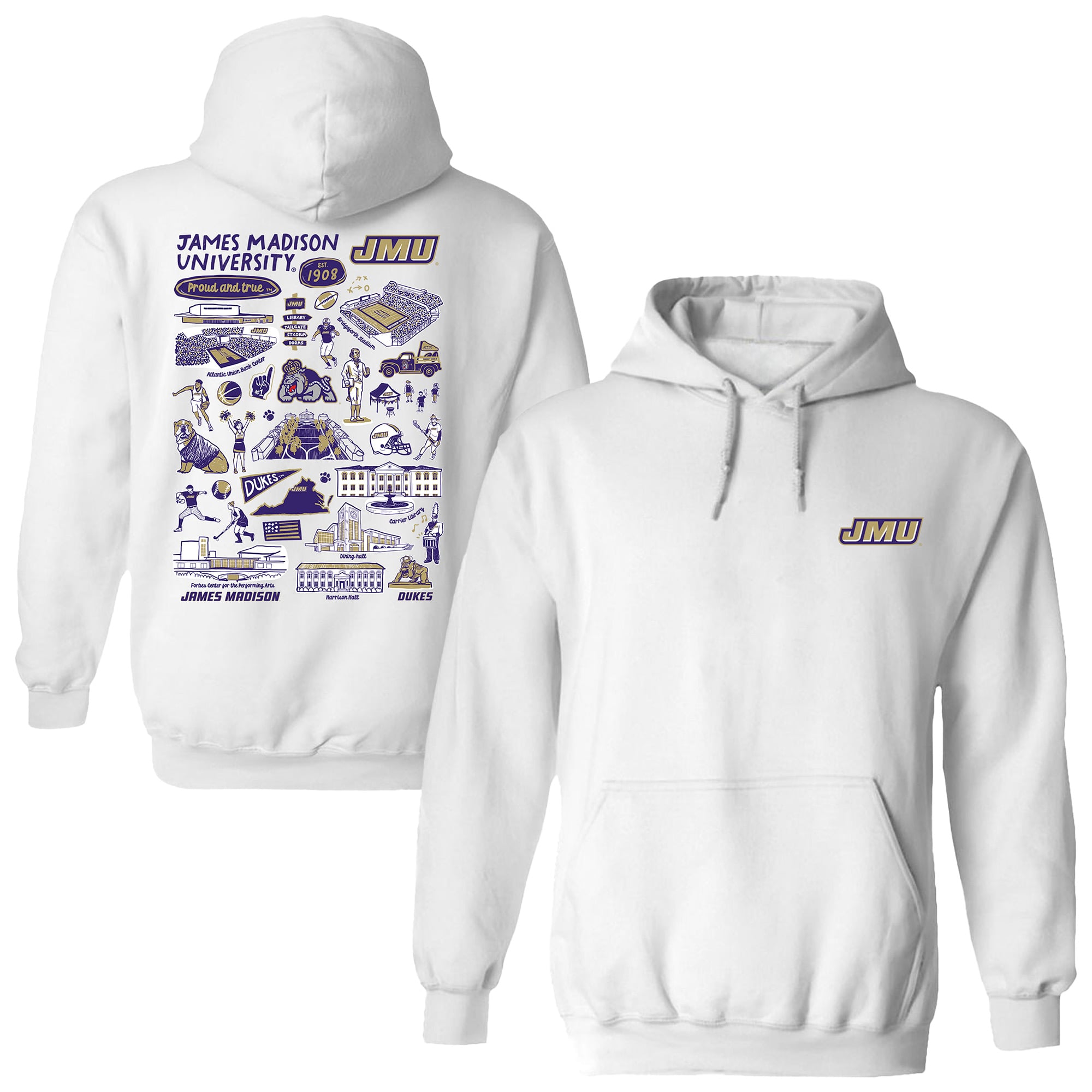 Women's Vive La Fete  White James Madison Dukes Impressions Artwork Pullover Hoodie