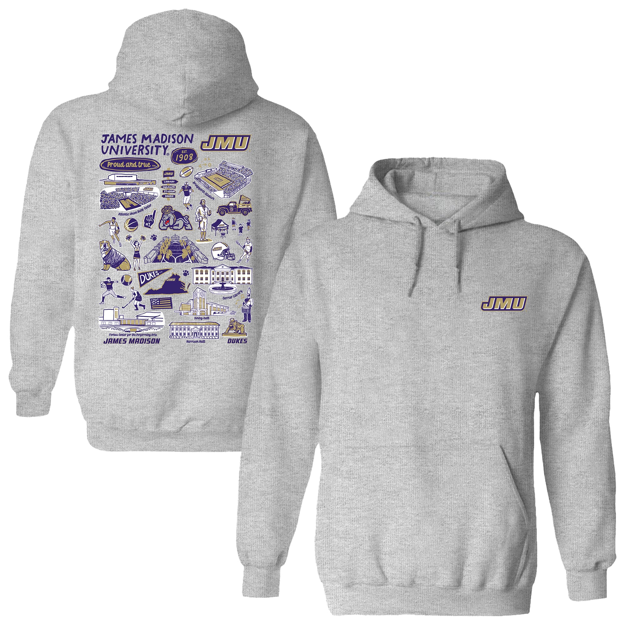 Women's Vive La Fete  Gray James Madison Dukes Impressions Artwork Pullover Hoodie