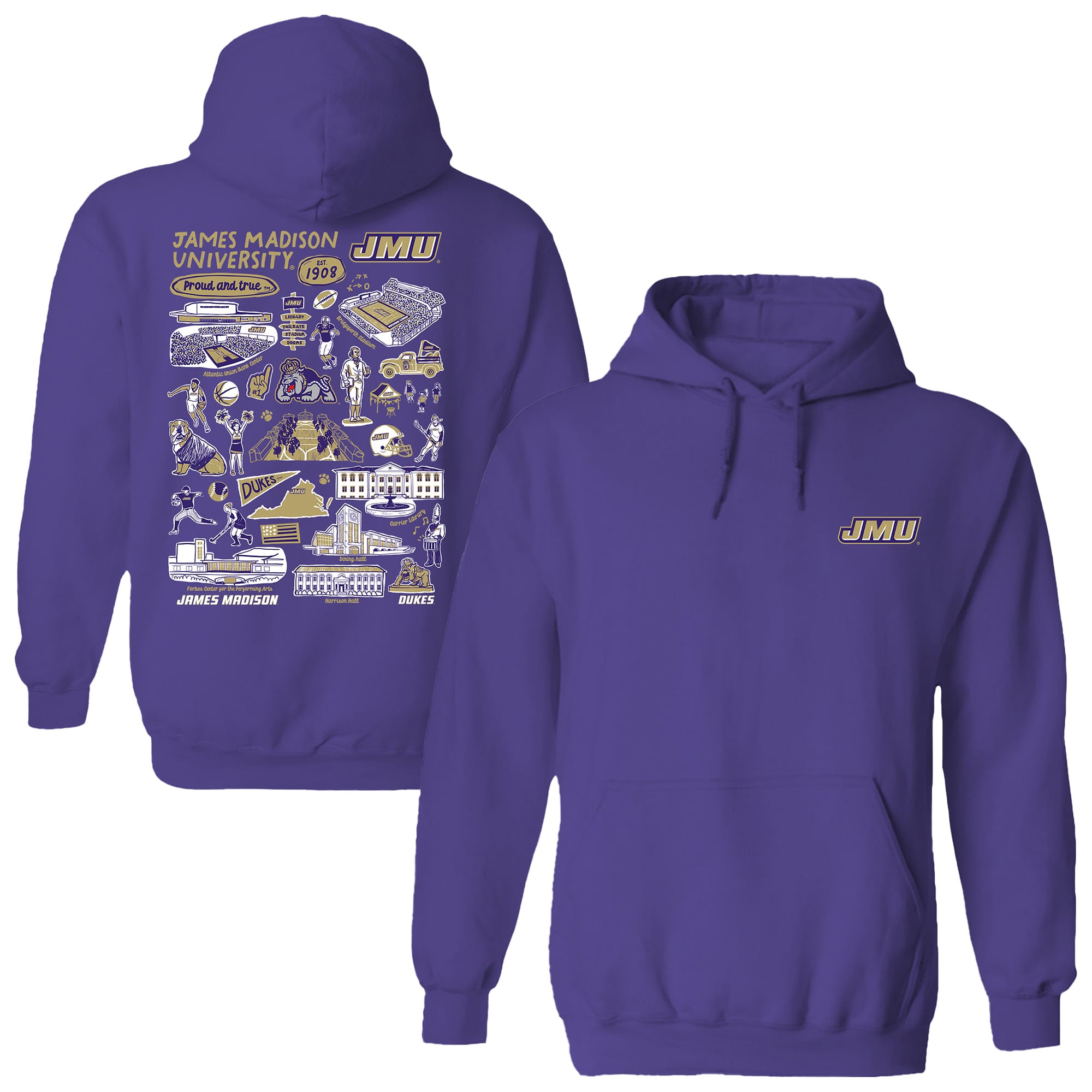 Women's Vive La Fete  Purple James Madison Dukes Impressions Artwork Pullover Hoodie