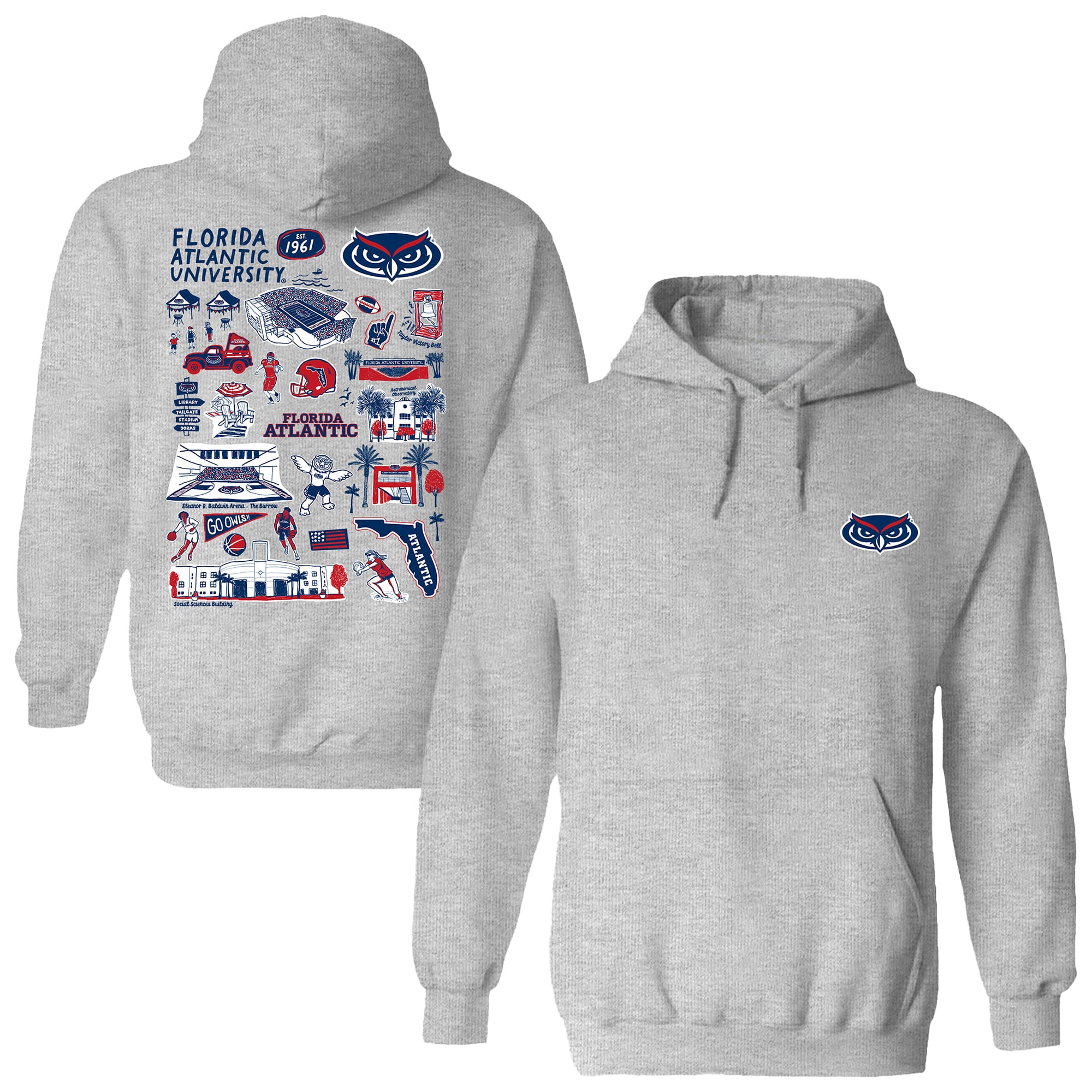 Women's Vive La Fete  Gray Florida Atlantic Owls Impressions Artwork Pullover Hoodie