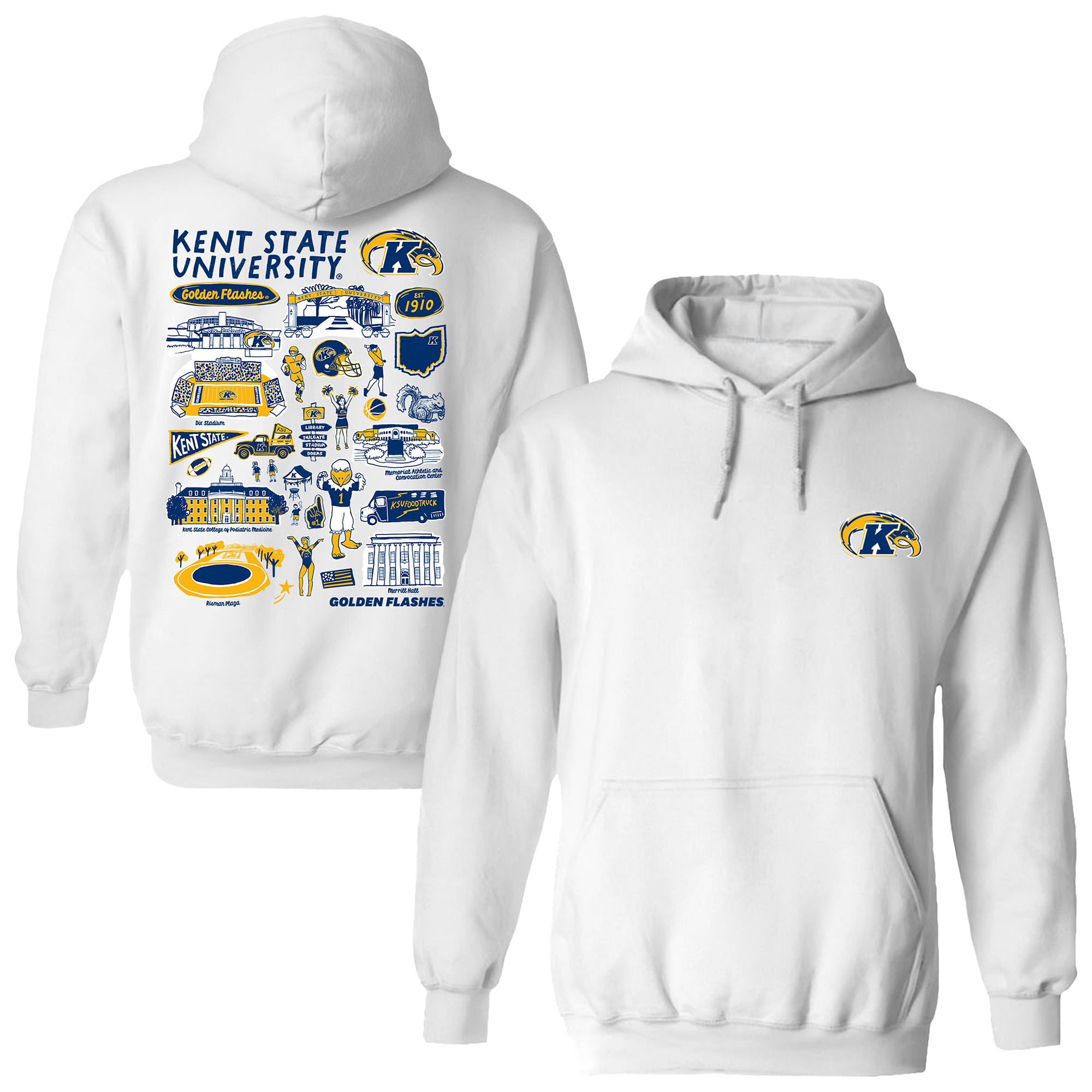 Women's Vive La Fete  White Kent State Golden Flashes Impressions Artwork Pullover Hoodie