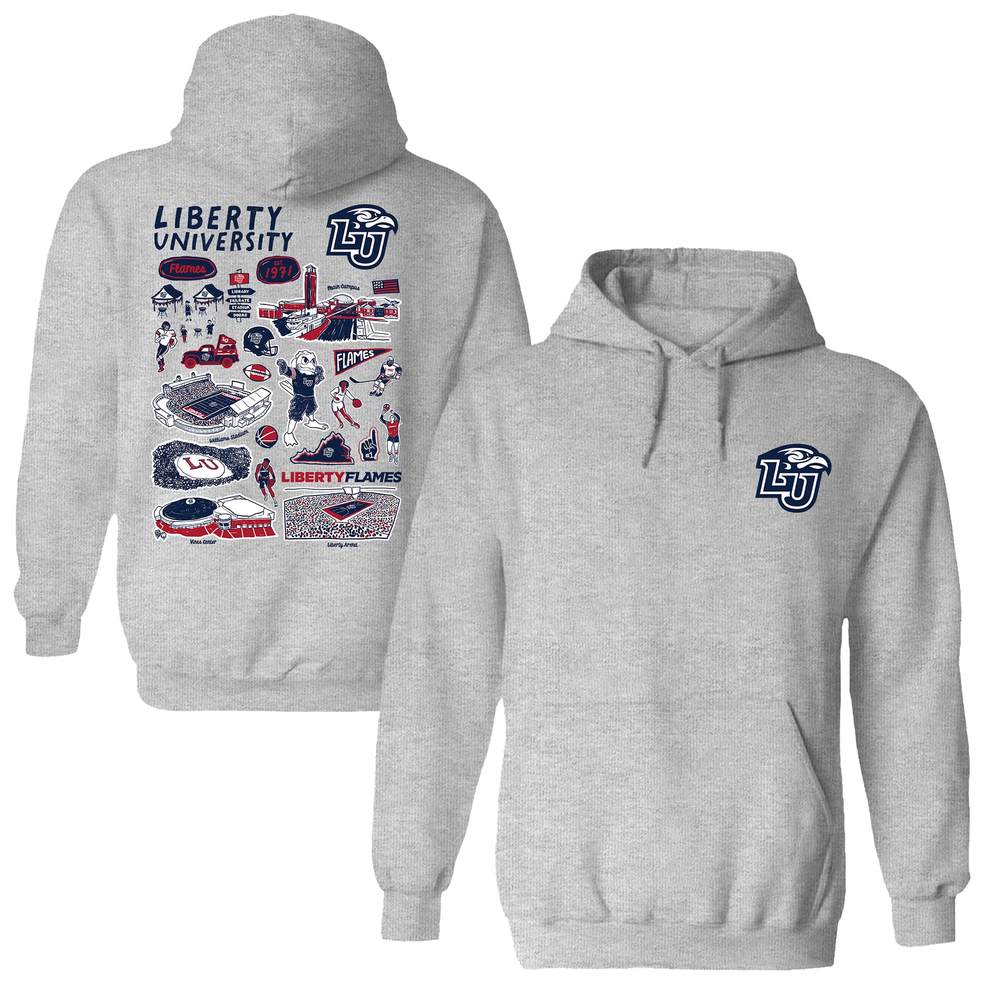 Women's Vive La Fete  Gray Liberty Flames Impressions Artwork Pullover Hoodie