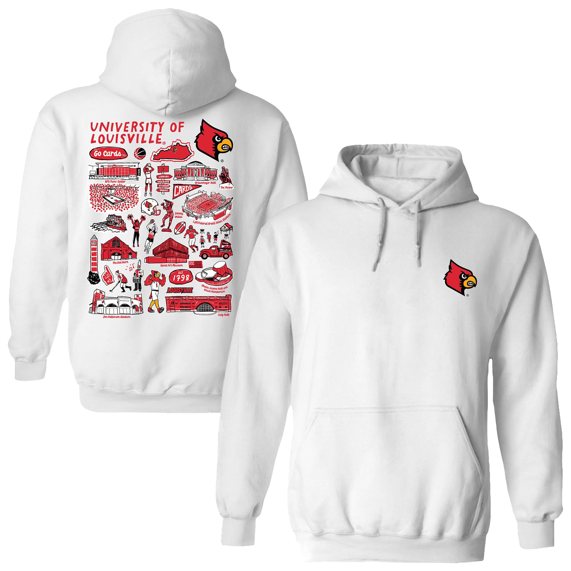Women's Vive La Fete  White Louisville Cardinals Impressions Artwork Pullover Hoodie