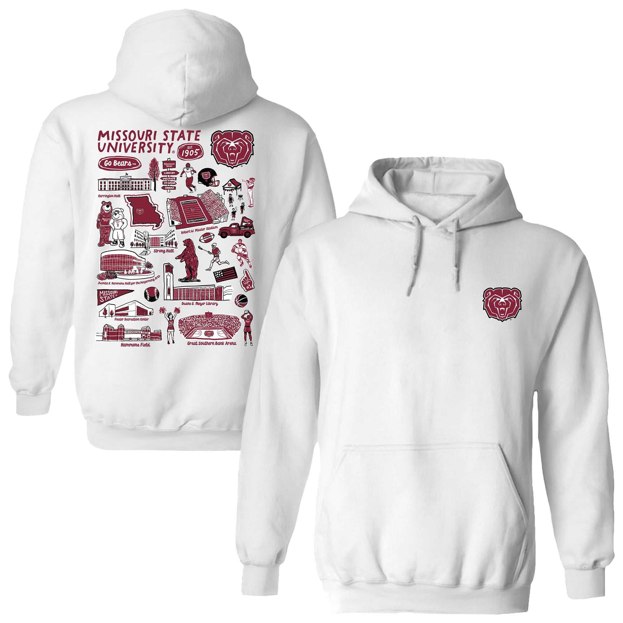 Women's Vive La Fete  White Missouri State University Bears Impressions Artwork Pullover Hoodie