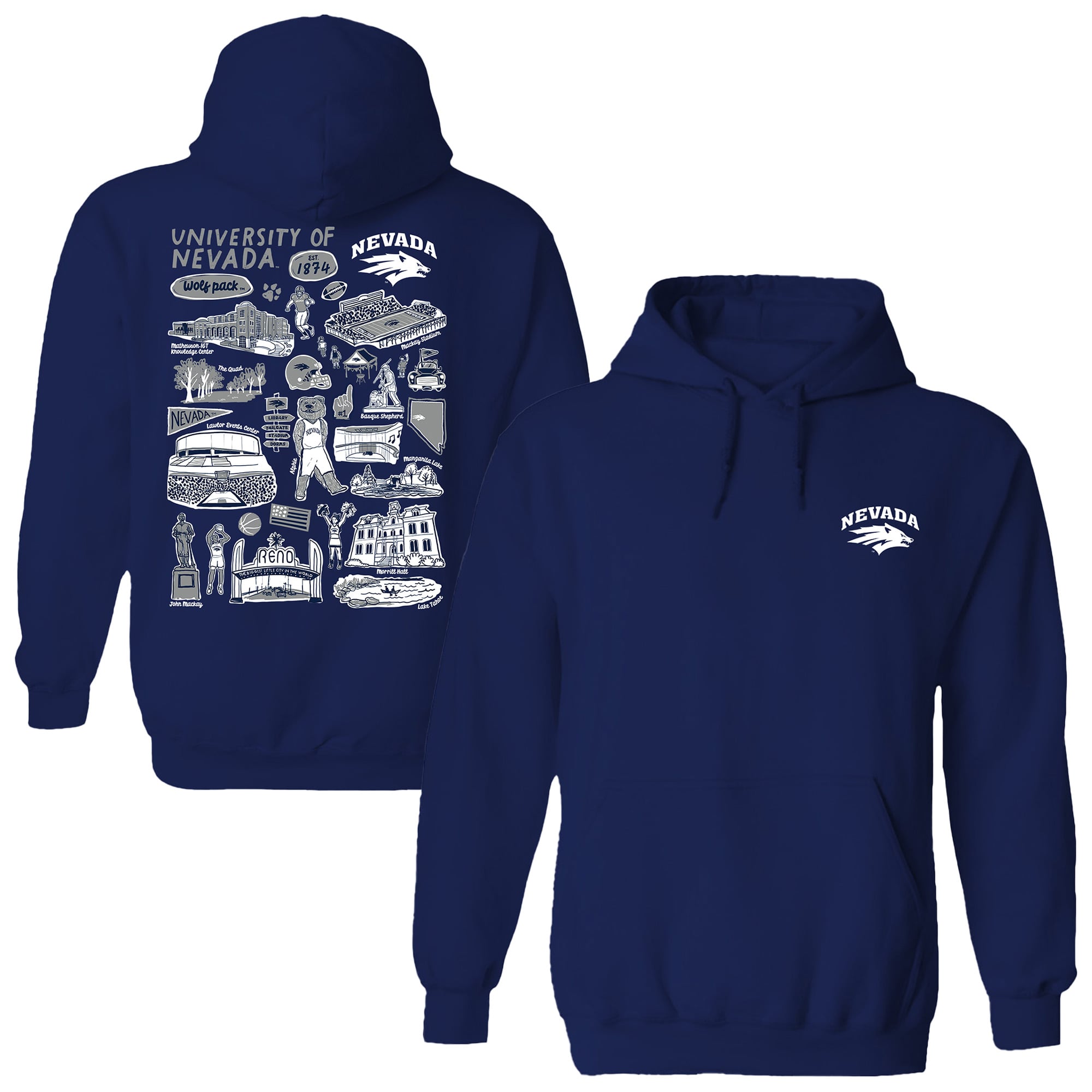 Women's Vive La Fete  Navy Nevada Wolf Pack Impressions Artwork Pullover Hoodie