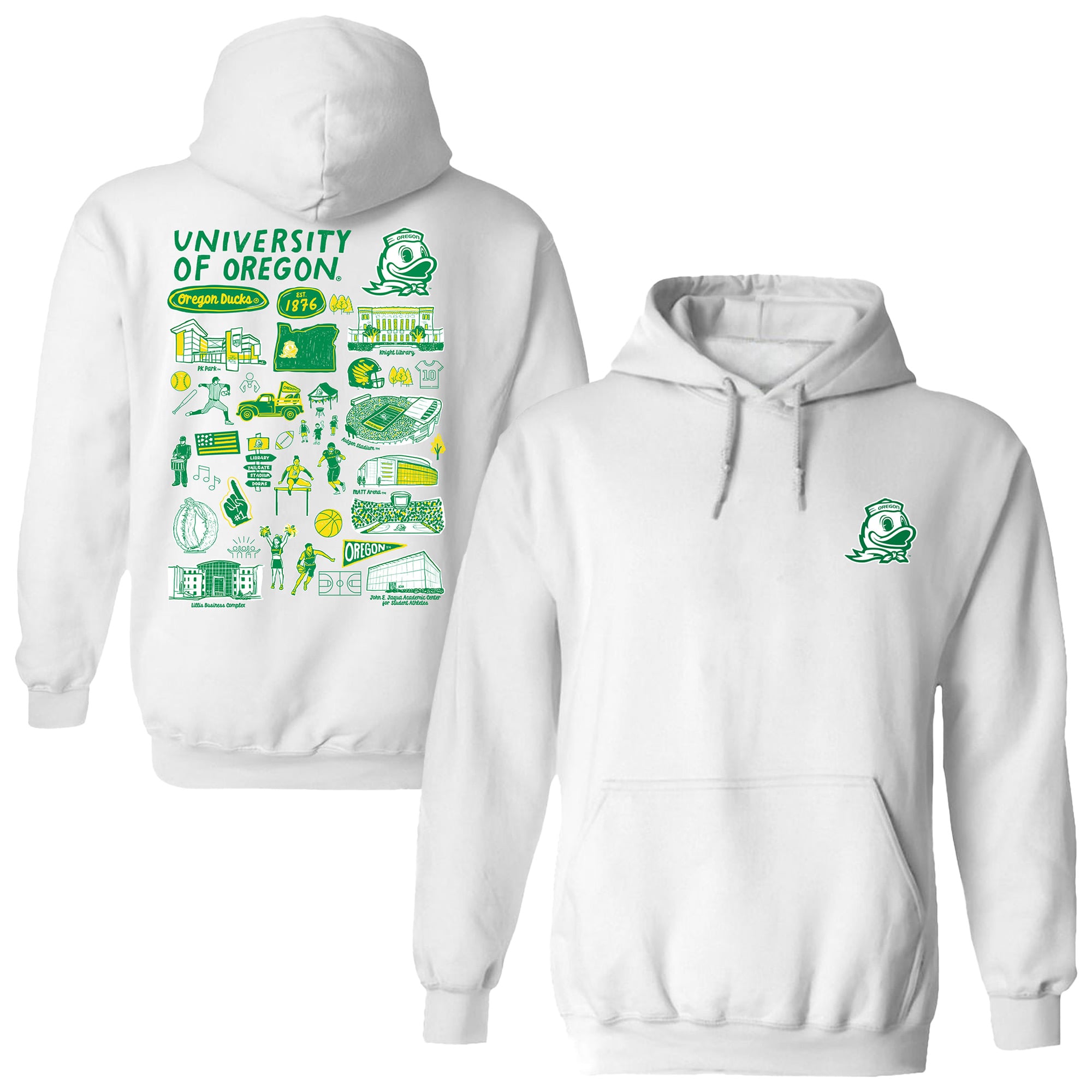 Women's Vive La Fete  White Oregon Ducks Impressions Artwork Pullover Hoodie