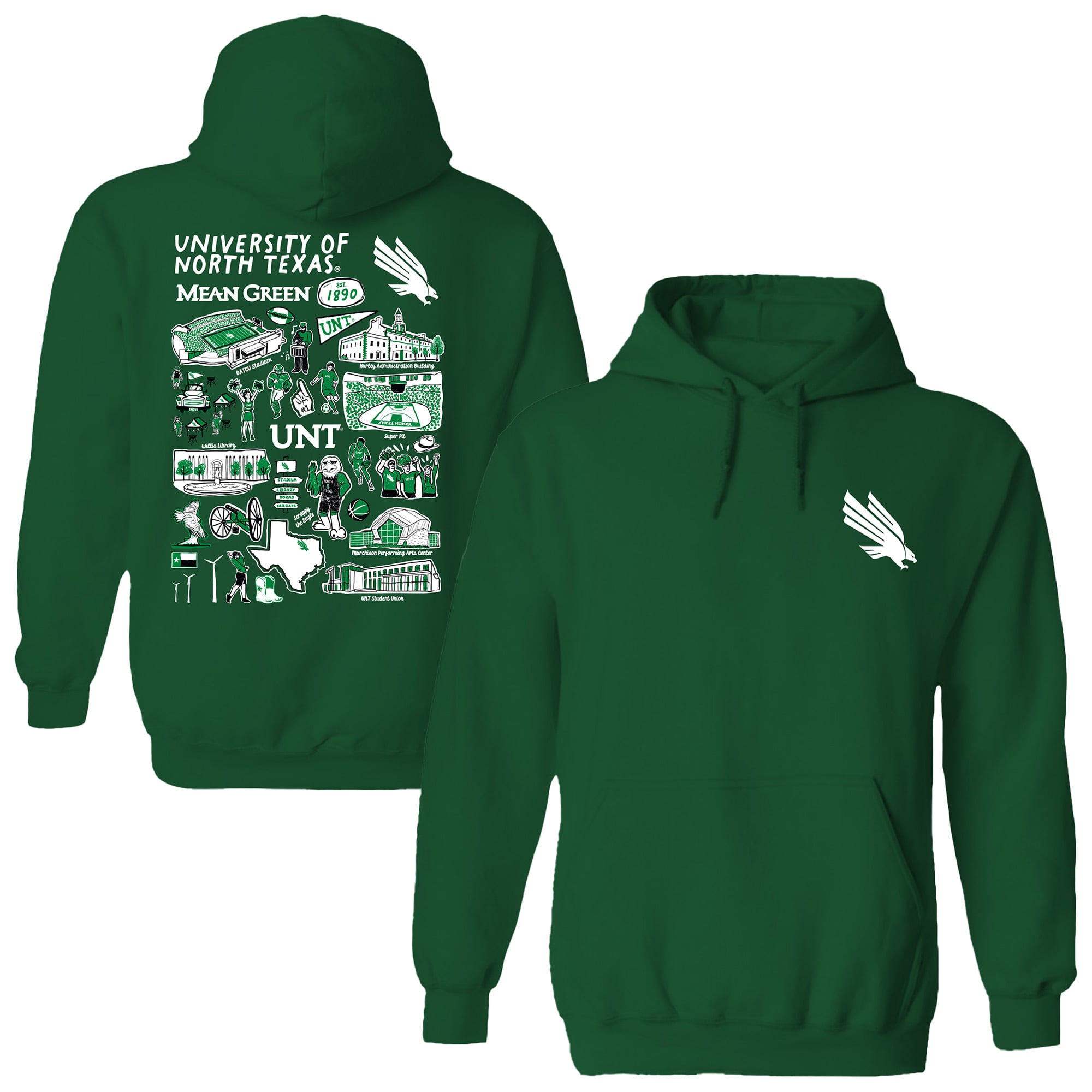 Women's Vive La Fete  Green North Texas Mean Green Impressions Artwork Pullover Hoodie