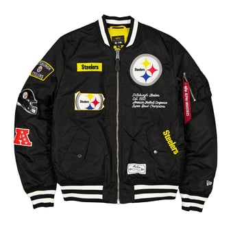 Men's New Era x Alpha Industries  Black Pittsburgh Steelers MA-1 Full-Zip Bomber Jacket