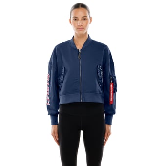 Women's New Era x Alpha Industries Navy Atlanta Braves Cropped Full-Zip Jacket