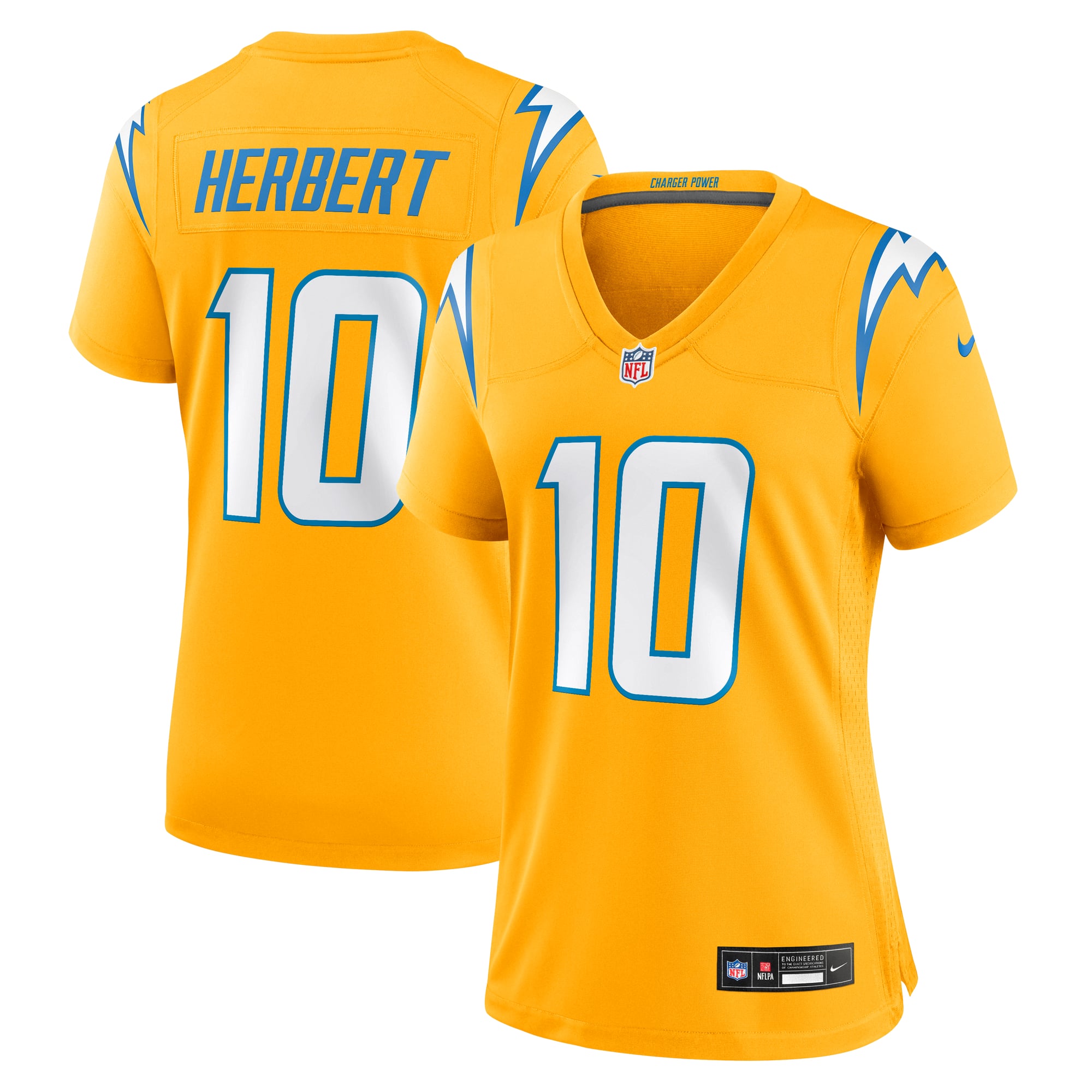 Women's Nike Justin Herbert Gold Los Angeles Chargers Alternate Charger Power Game Jersey