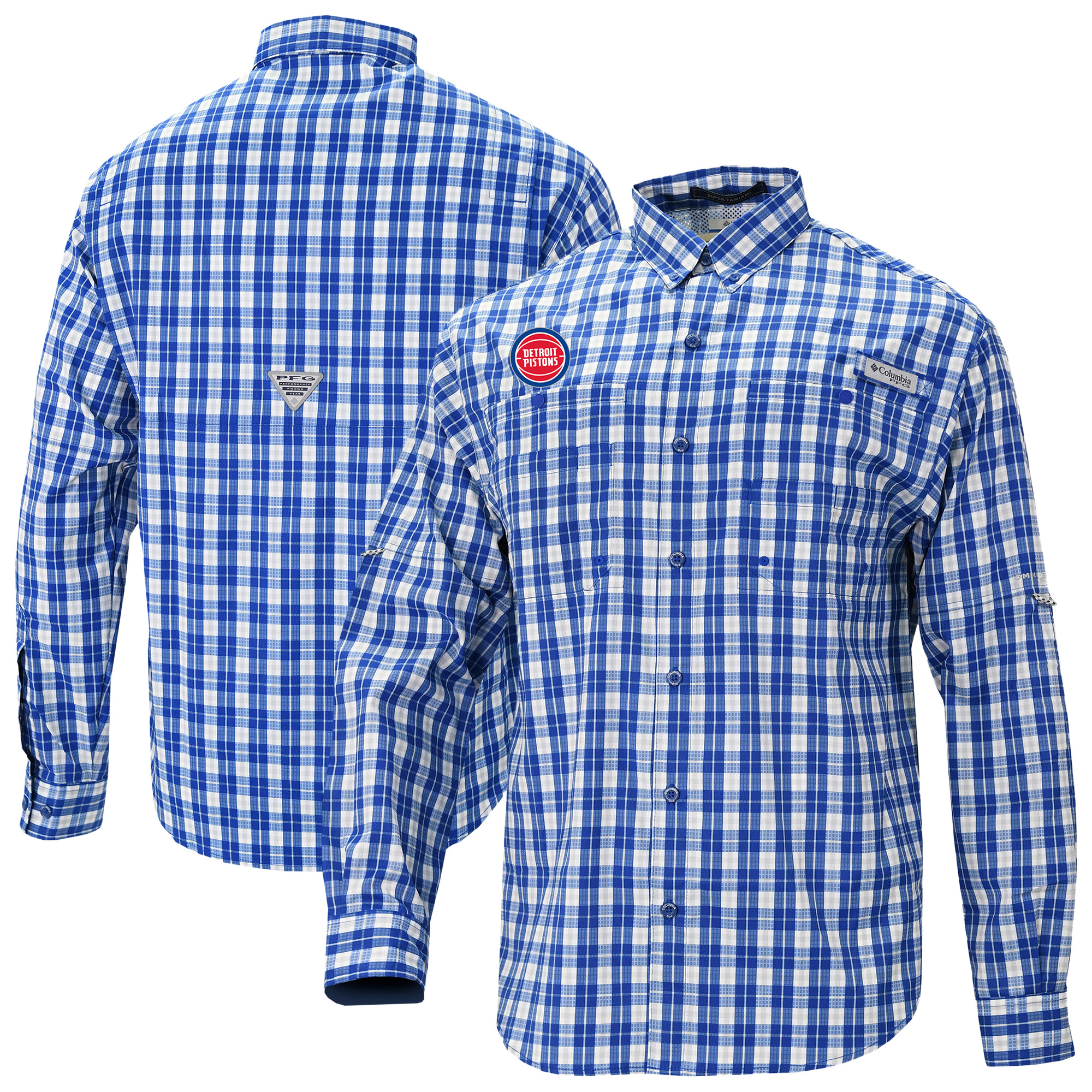 Men’s Columbia Blue Detroit Pistons Super Tamiami Long Sleeve Button-Up Men’s Columbia Blue Detroit Pistons Super Tamiami Long Sleeve Button-Up