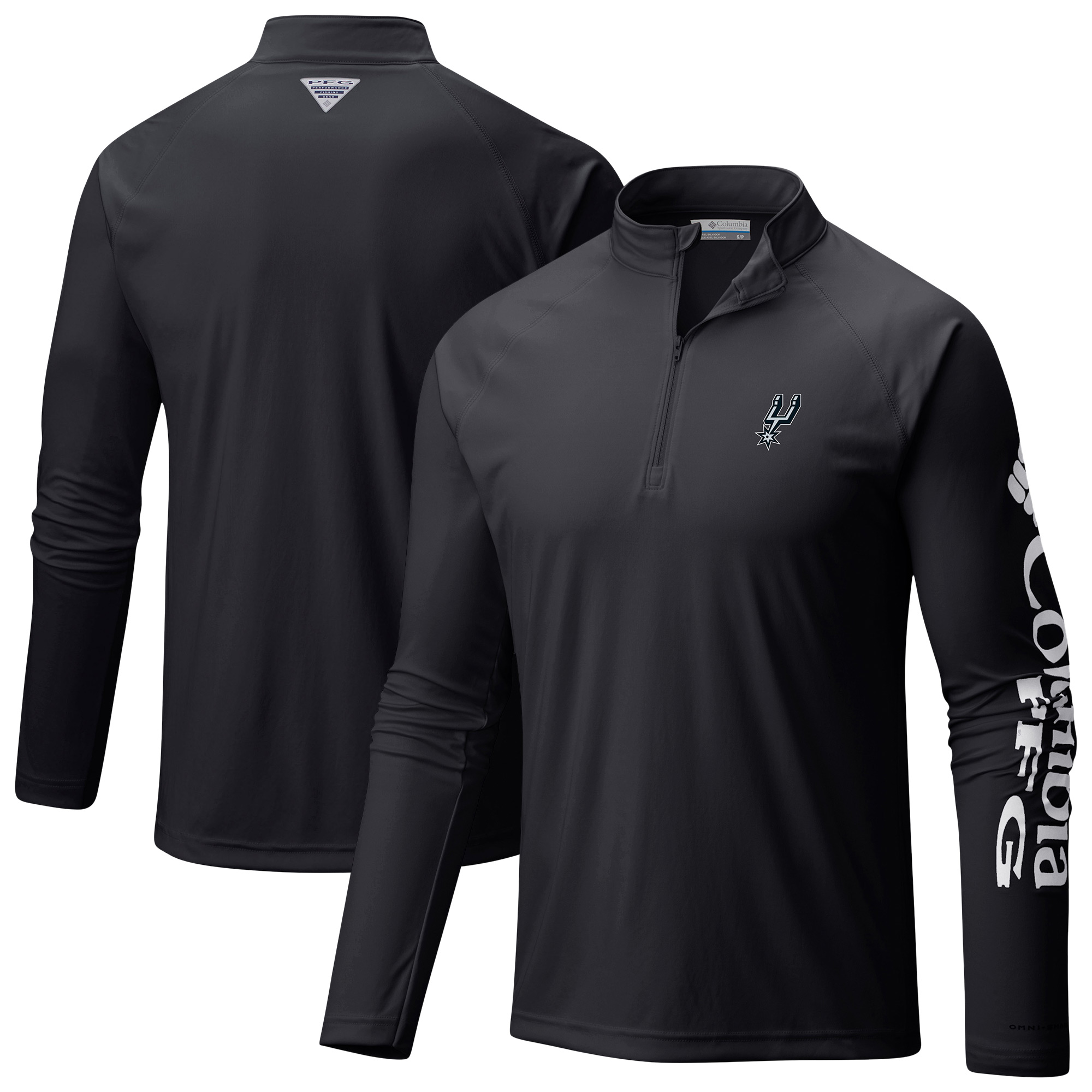 Men's Columbia Black San Antonio Spurs Terminal Tackle Raglan Omni-Shade Quarter-Zip Jacket