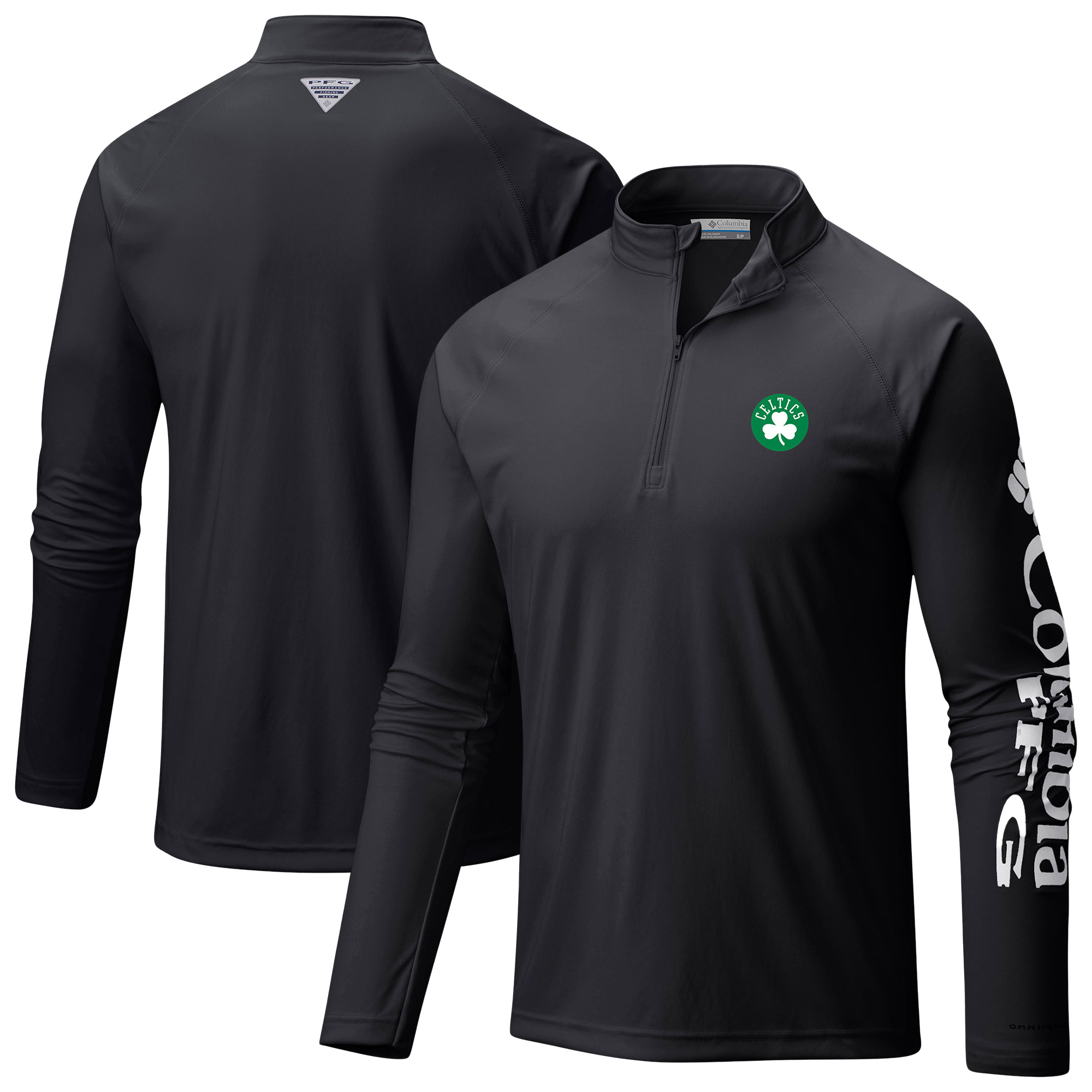 Men's Columbia Black Boston Celtics Terminal Tackle Raglan Omni-Shade Quarter-Zip Jacket