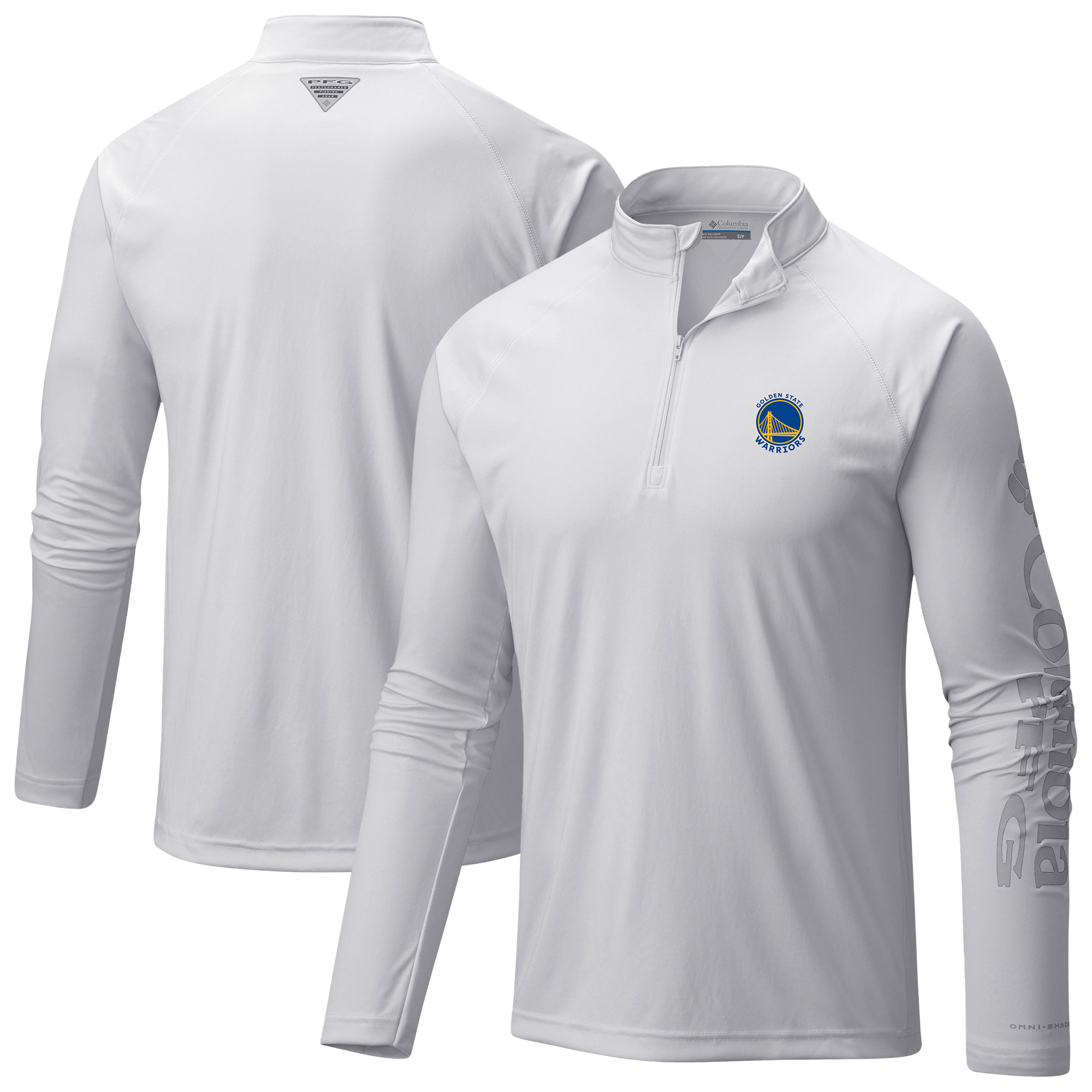 Men's Columbia White Golden State Warriors Terminal Tackle Raglan Omni-Shade Quarter-Zip Jacket