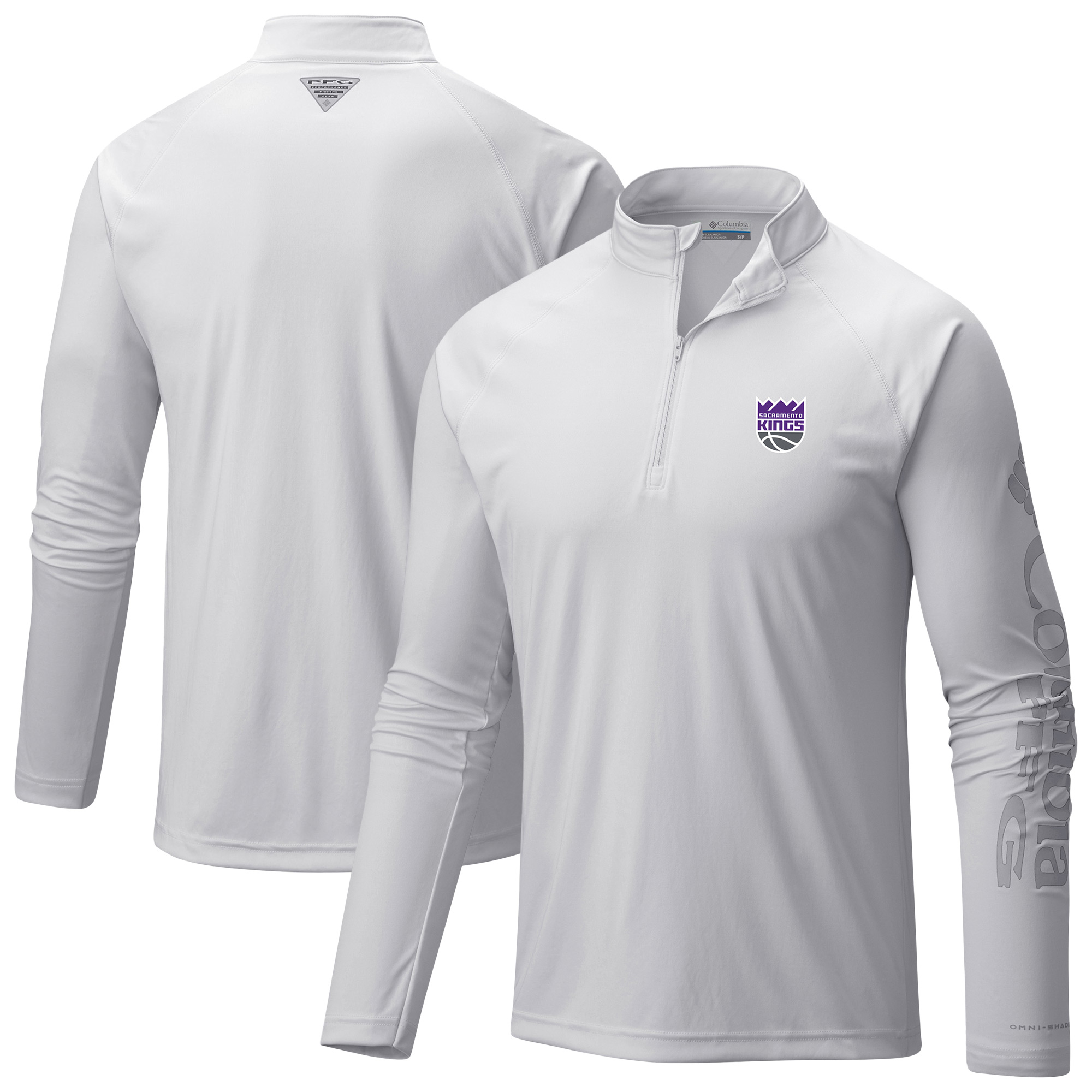 Men's Columbia White Sacramento Kings Terminal Tackle Raglan Omni-Shade Quarter-Zip Jacket