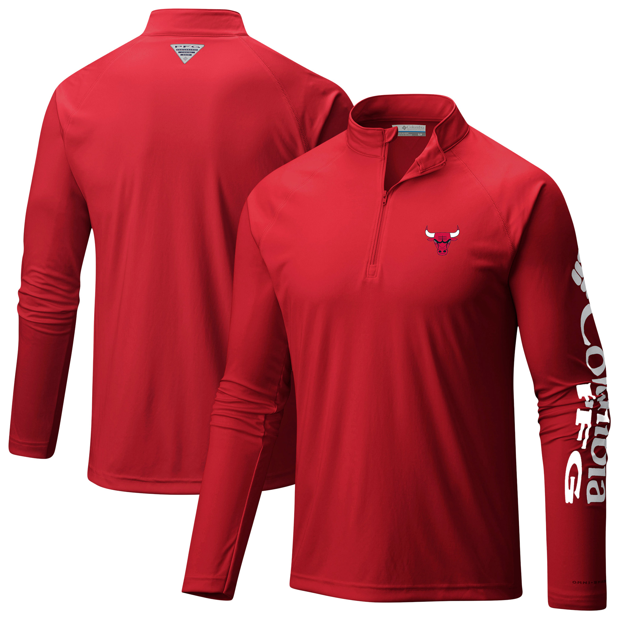 Men's Columbia Red Chicago Bulls Terminal Tackle Raglan Omni-Shade Quarter-Zip Jacket