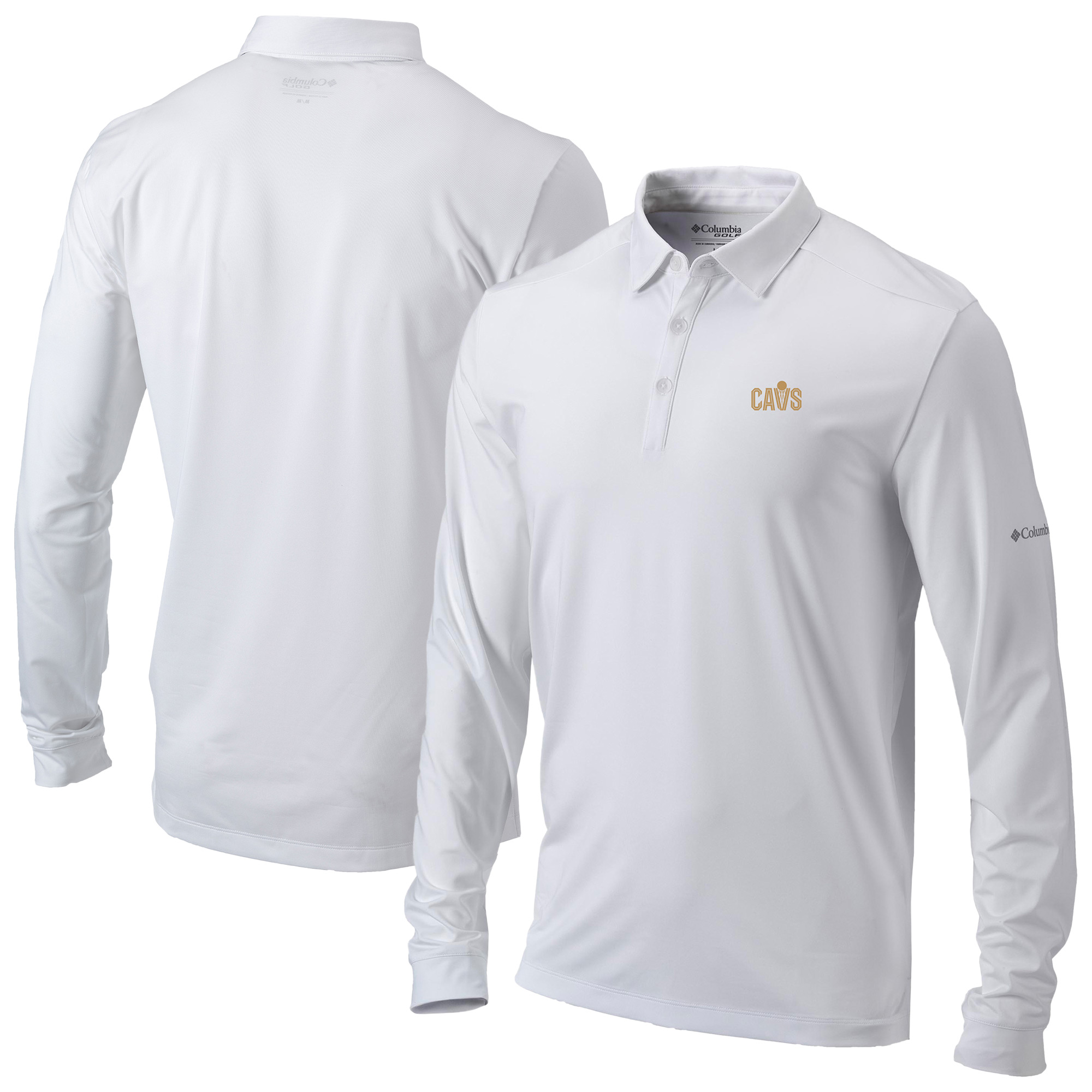 Men's Columbia White Cleveland Cavaliers Omni-Wick Pin High Long Sleeve Polo