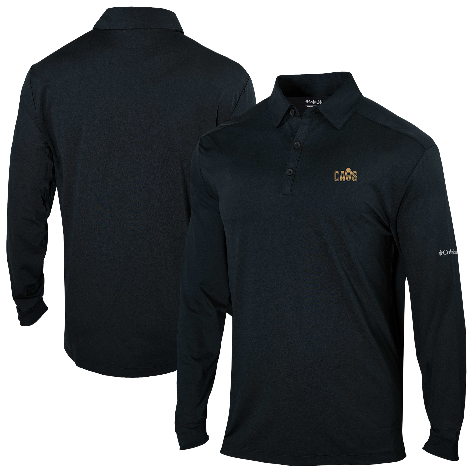 Men's Columbia Black Cleveland Cavaliers Omni-Wick Pin High Long Sleeve Polo