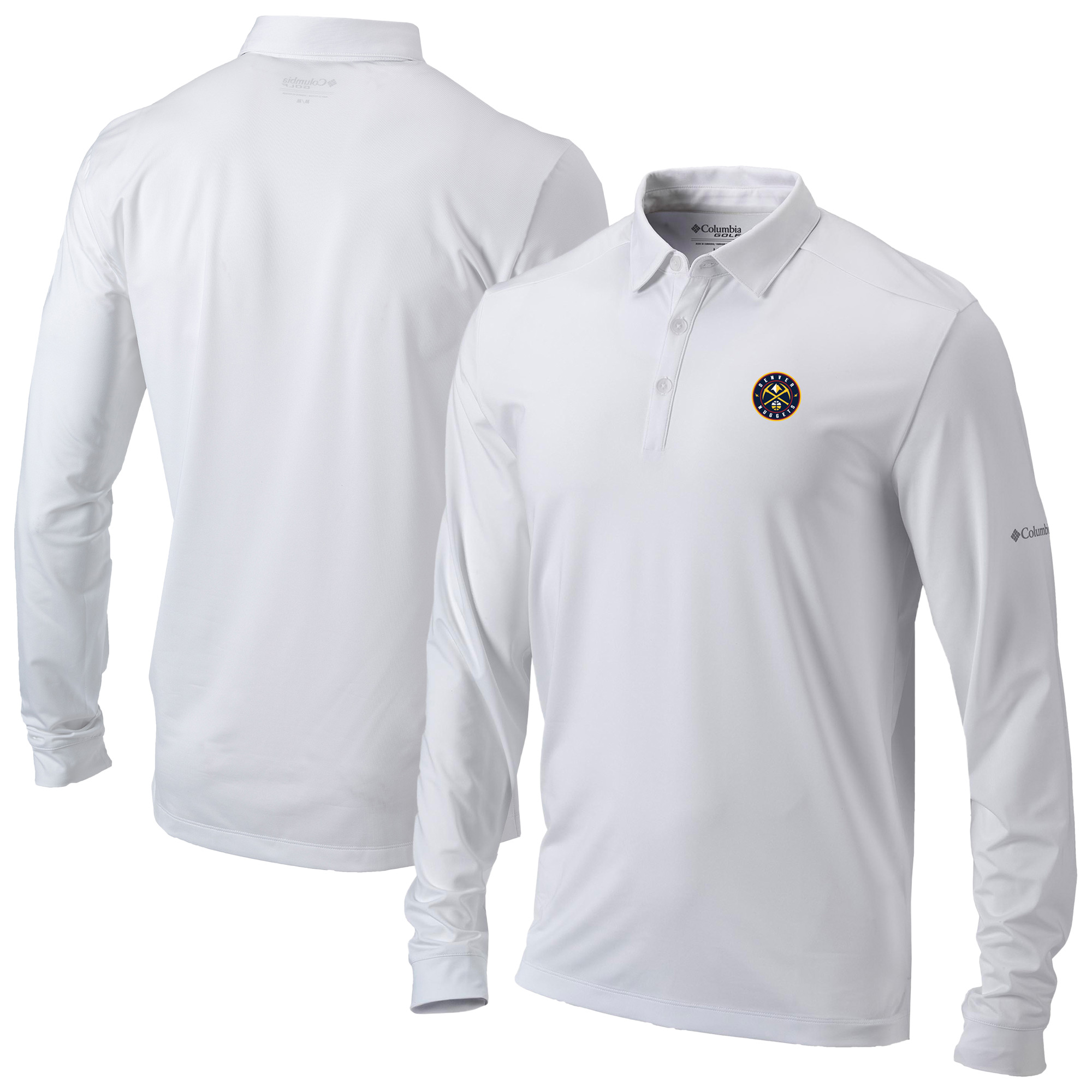 Men's Columbia White Denver Nuggets Omni-Wick Pin High Long Sleeve Polo